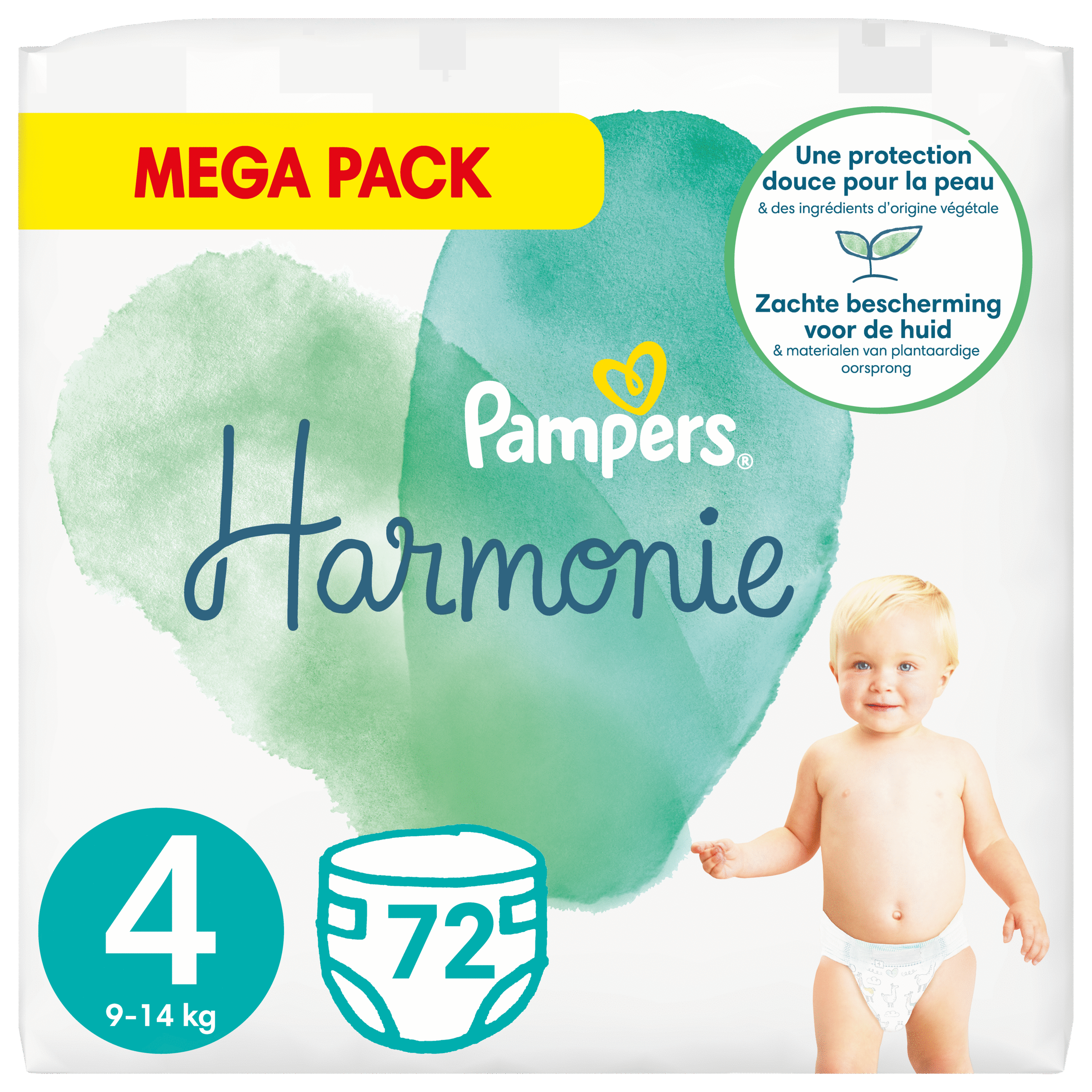HARMONIE - Couches Mega Pack - Taille 4 - De 9 à 14kg, 72 Couches