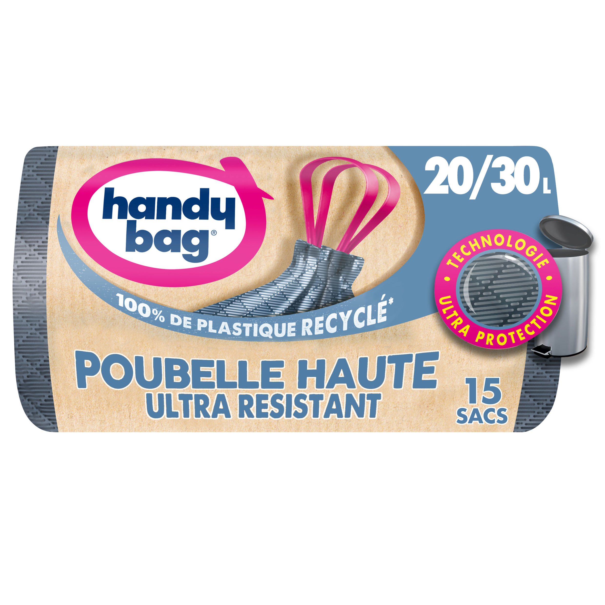 HANDY BAG Sacs poubelle à poignée 20/30L 15 sacs pas cher 