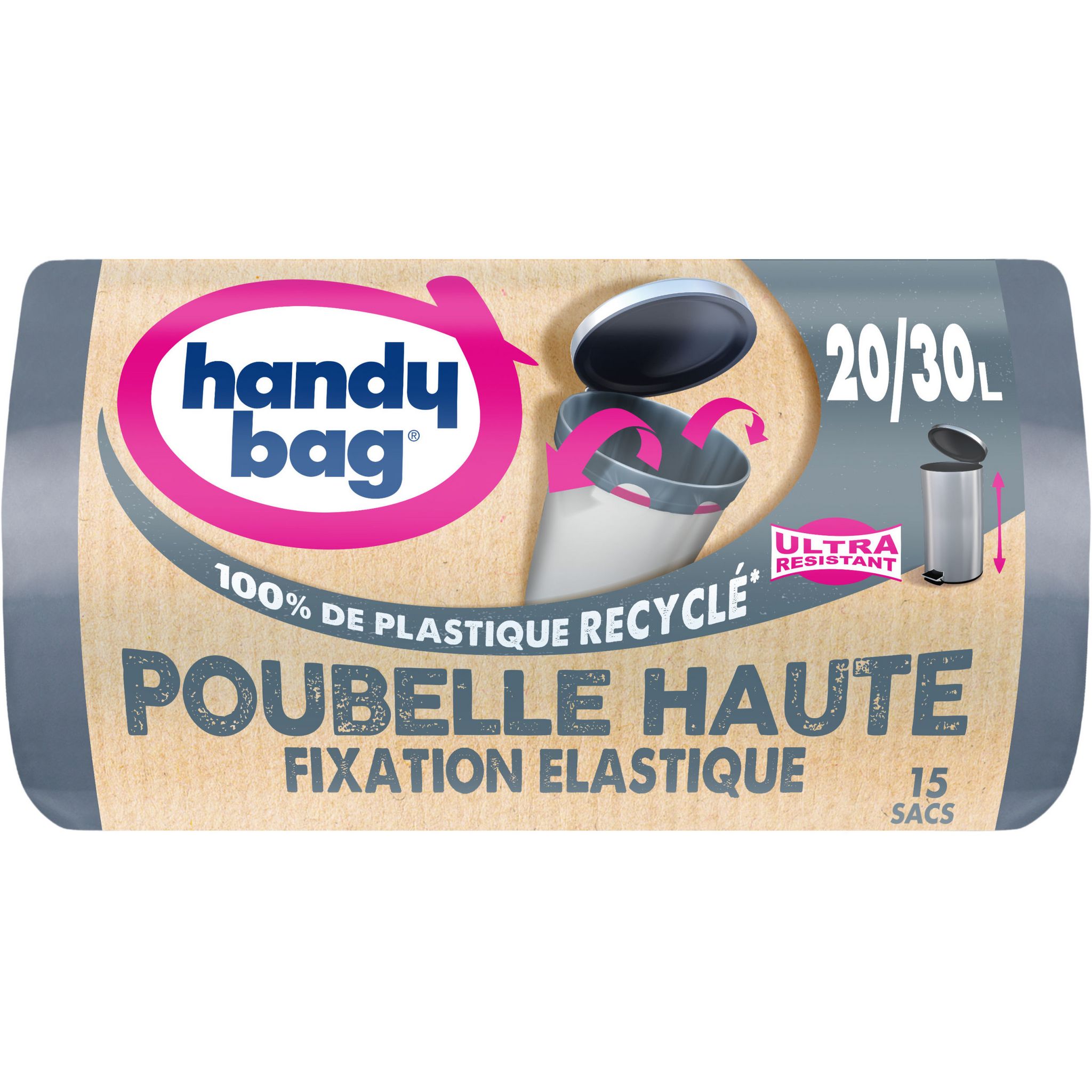 Handy Bag 2 Rouleaux de 15 Sacs Poubelle 30 L, Pour Poubelles