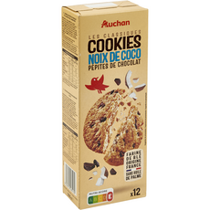 AUCHAN Cookies pépites de chocolat et noix de coco 12 cookies 200g