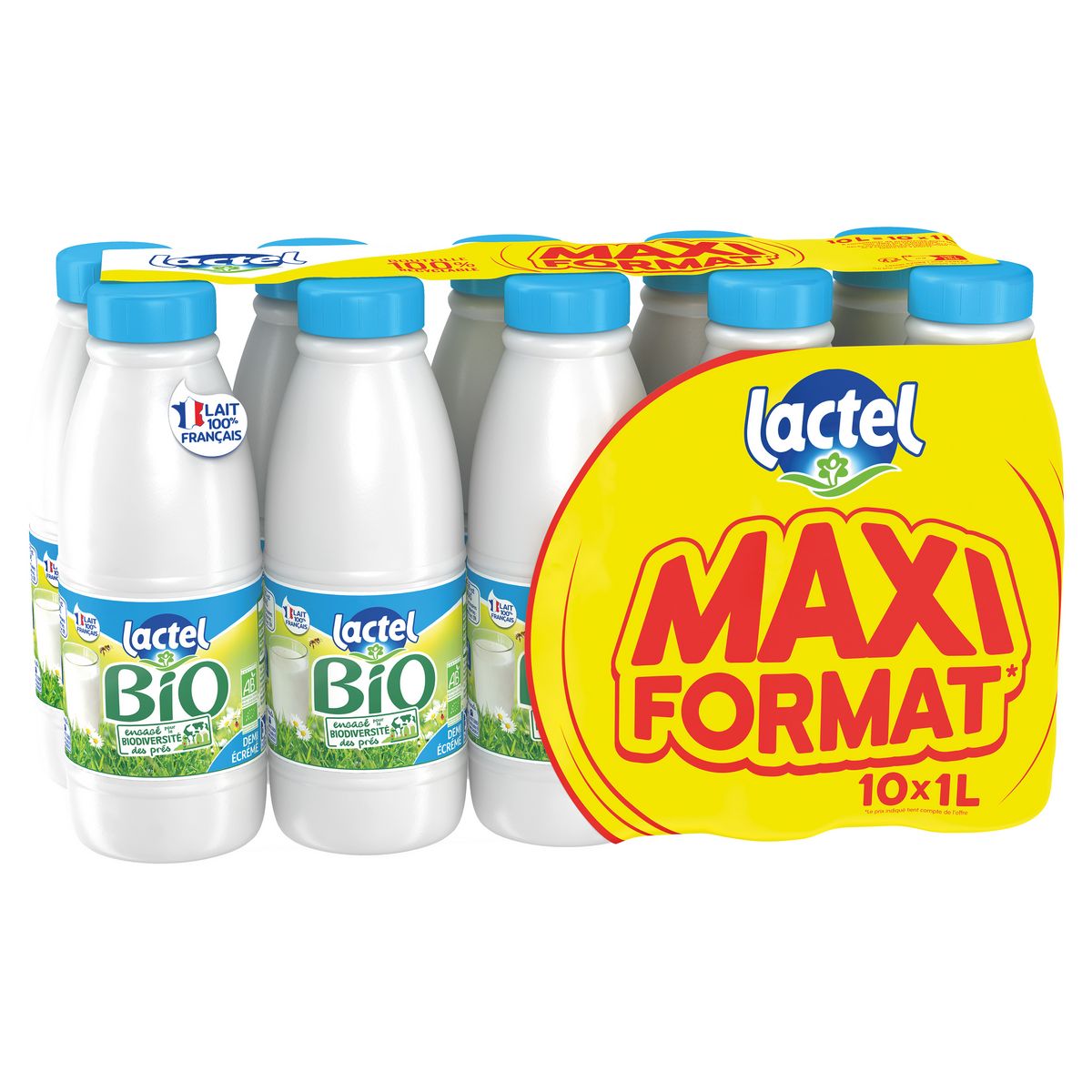 Lait demi-écrémé Bio Lactel 1l x 6 - Achat pas cher