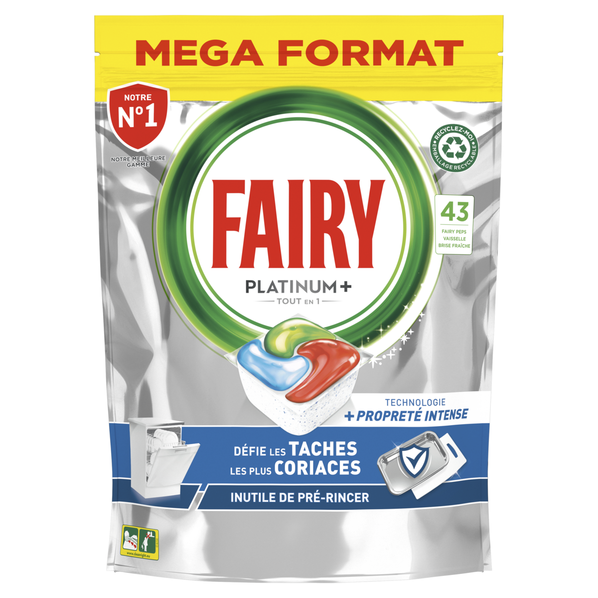 FAIRY Platinum+ tablettes lave vaisselle tout en 1 43 tablettes