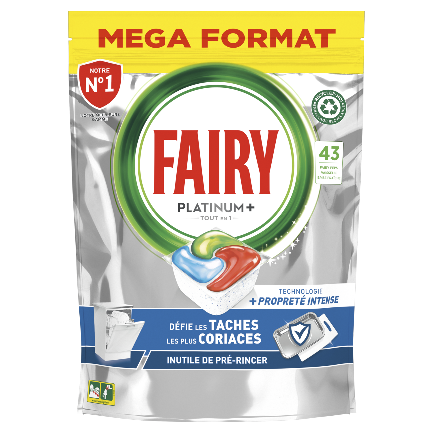 FAIRY Platinum+ tablettes lave vaisselle tout en 1 43 tablettes pas cher 