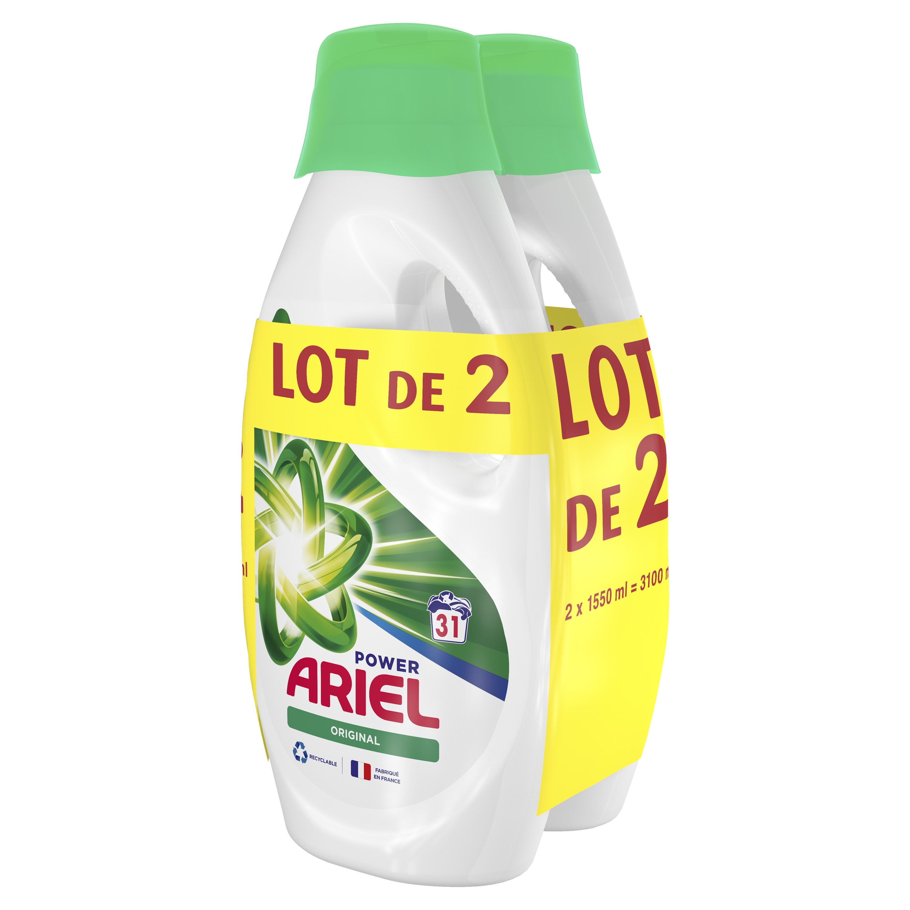 ARIEL Power lessive liquide original 2x31 lavages 2x1.55l pas cher