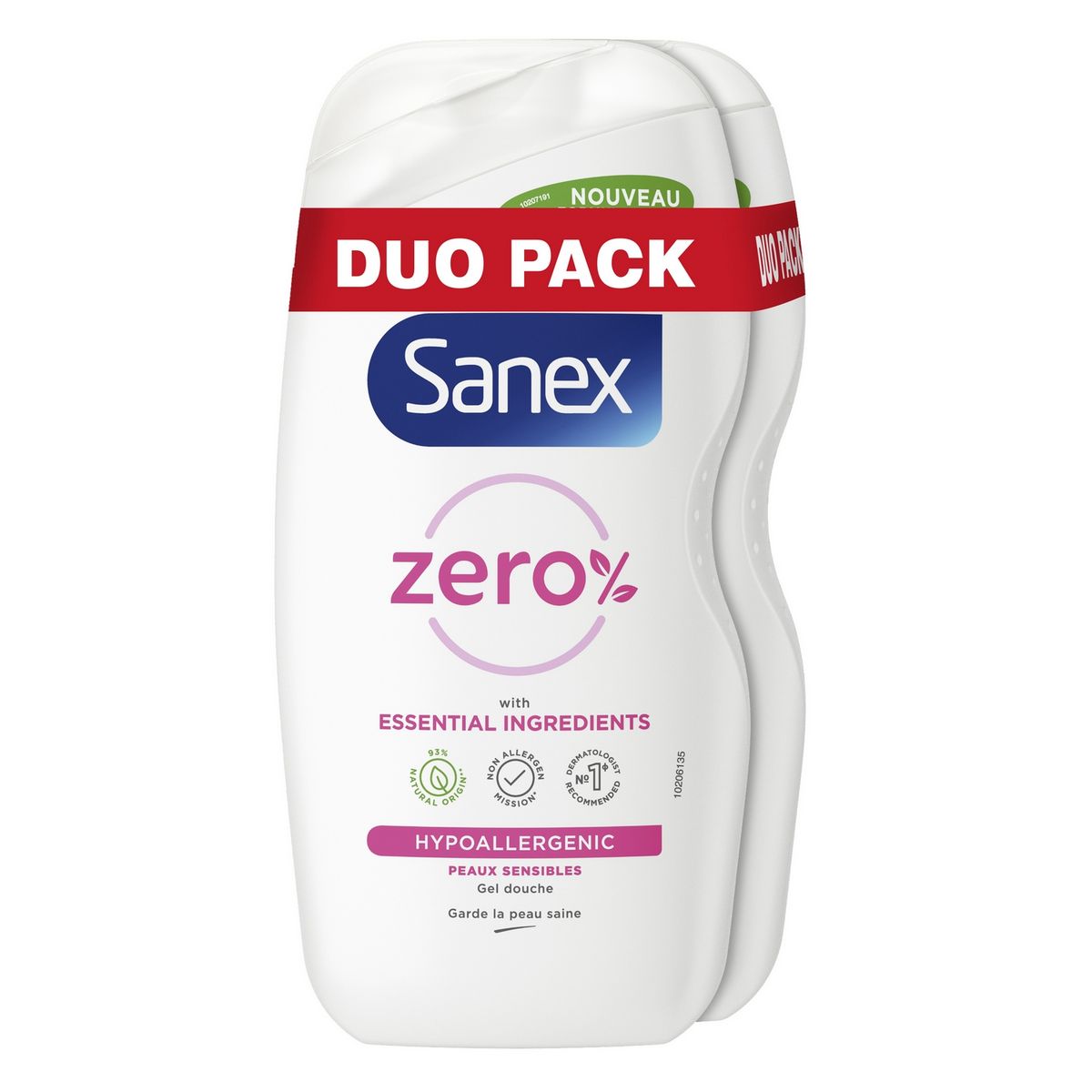 SANEX Zéro % Gel douche hypoallergénique peaux sensibles 2x475ml