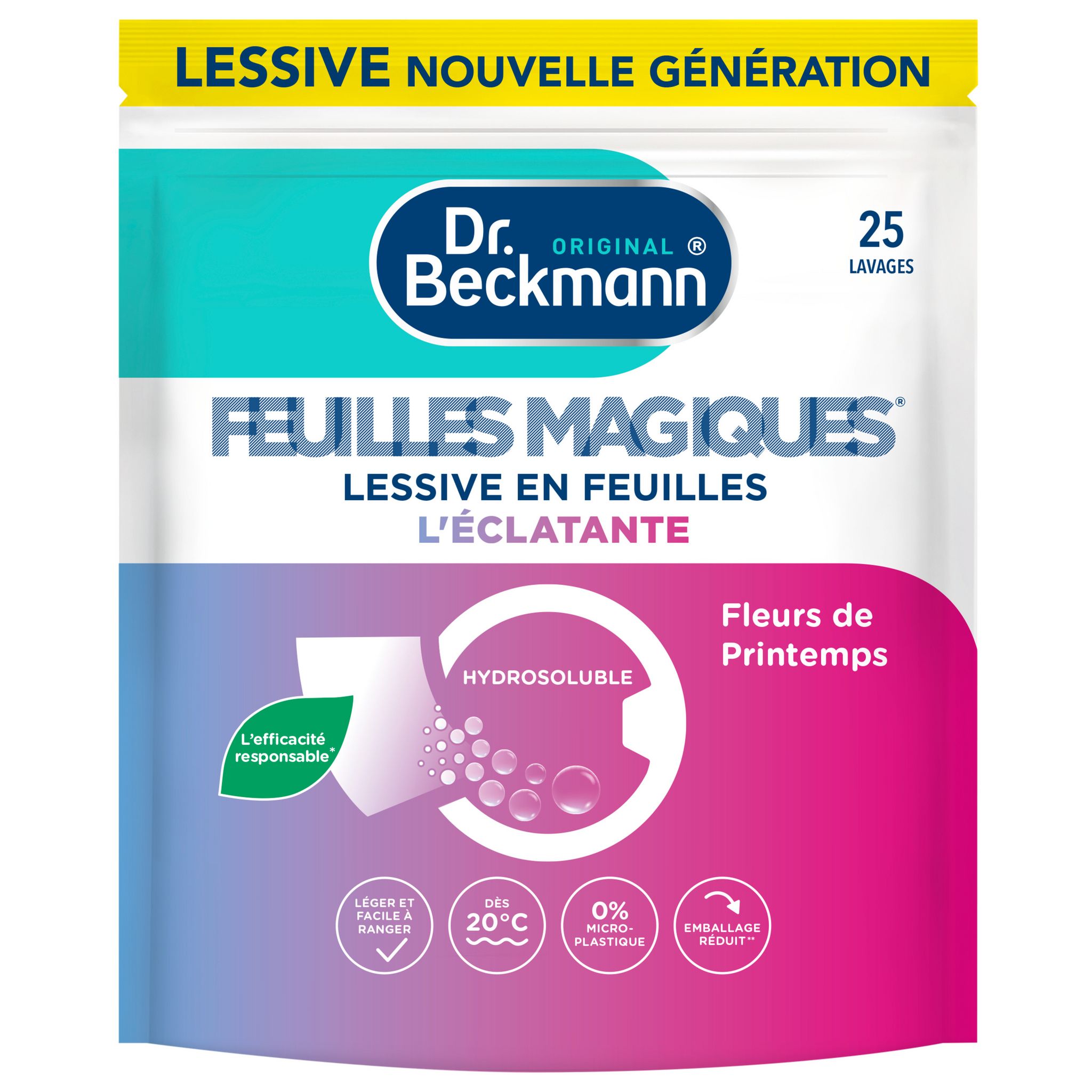 Dr.Beckmann 25 FEUILLES MAGIQUES Lessive en feuilles LA SENSIBLE  Hypoallergénique, Format pré-dosé, pratique et léger