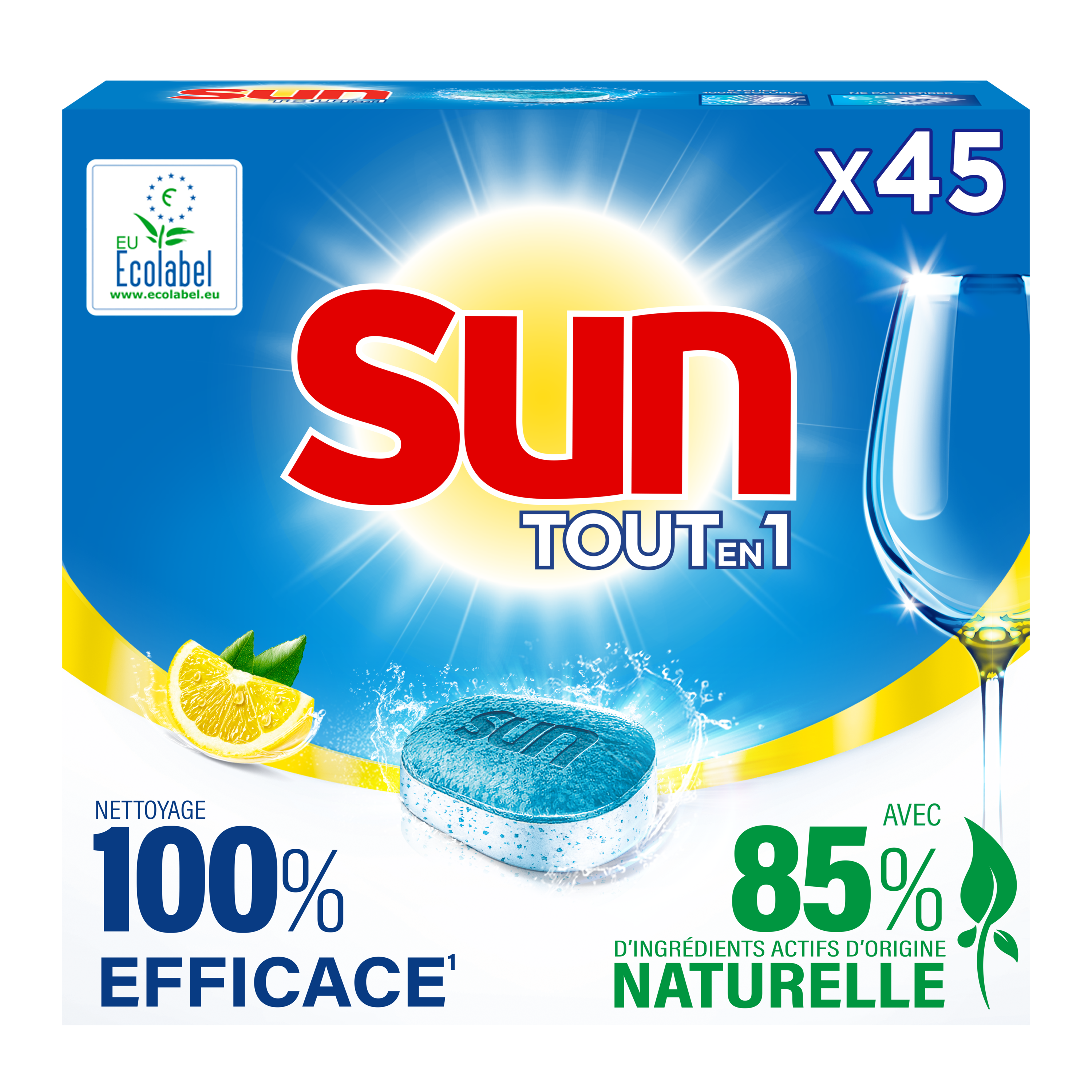 SUN Tout en 1 Citron Lot De 180 Tablettes Lave-Vaisselle Retire