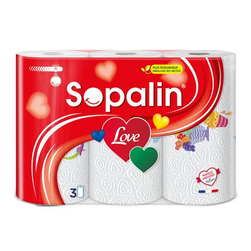 SOPALIN Essuie-tout décoré 3 rouleaux pas cher 