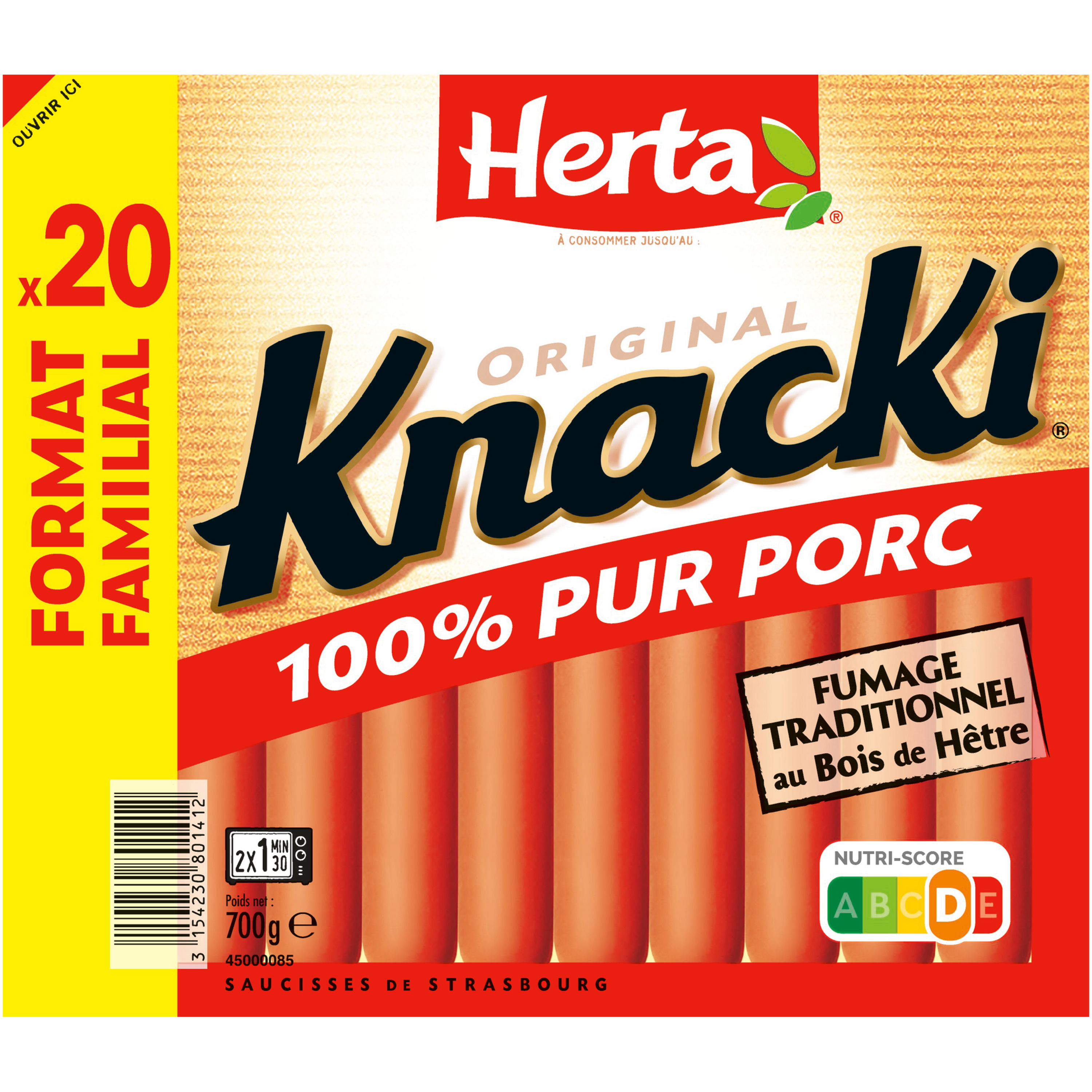 Knacki 100% pur porc sel le paquet de 4 - 140 g Contenu