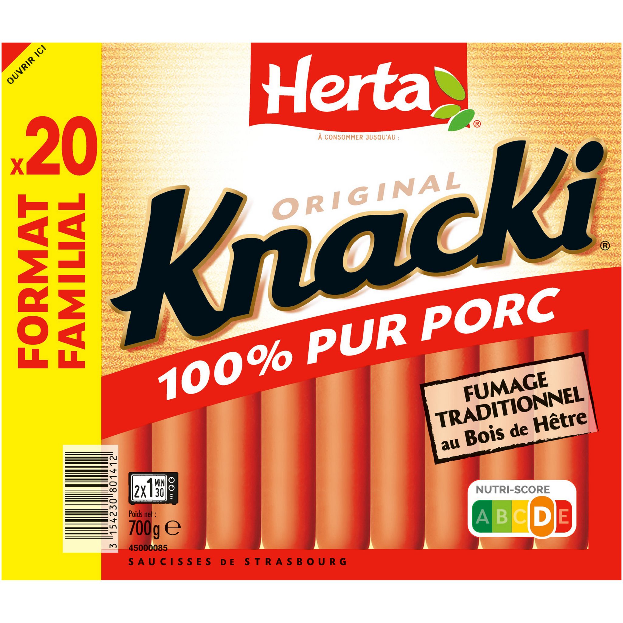 Saucisses Max 100% pur porc KNACKI : le paquet de 2 - 180 g à Prix
