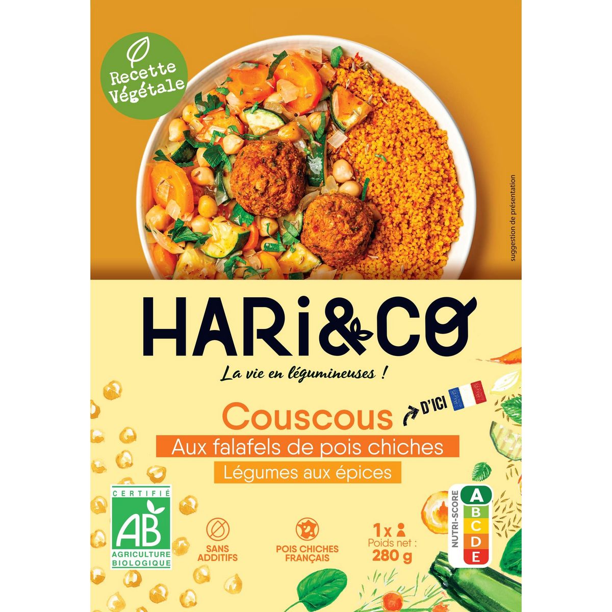 HARI&CO Couscous aux falafels de pois chiches, légumes et épices bio 1 portion 280g