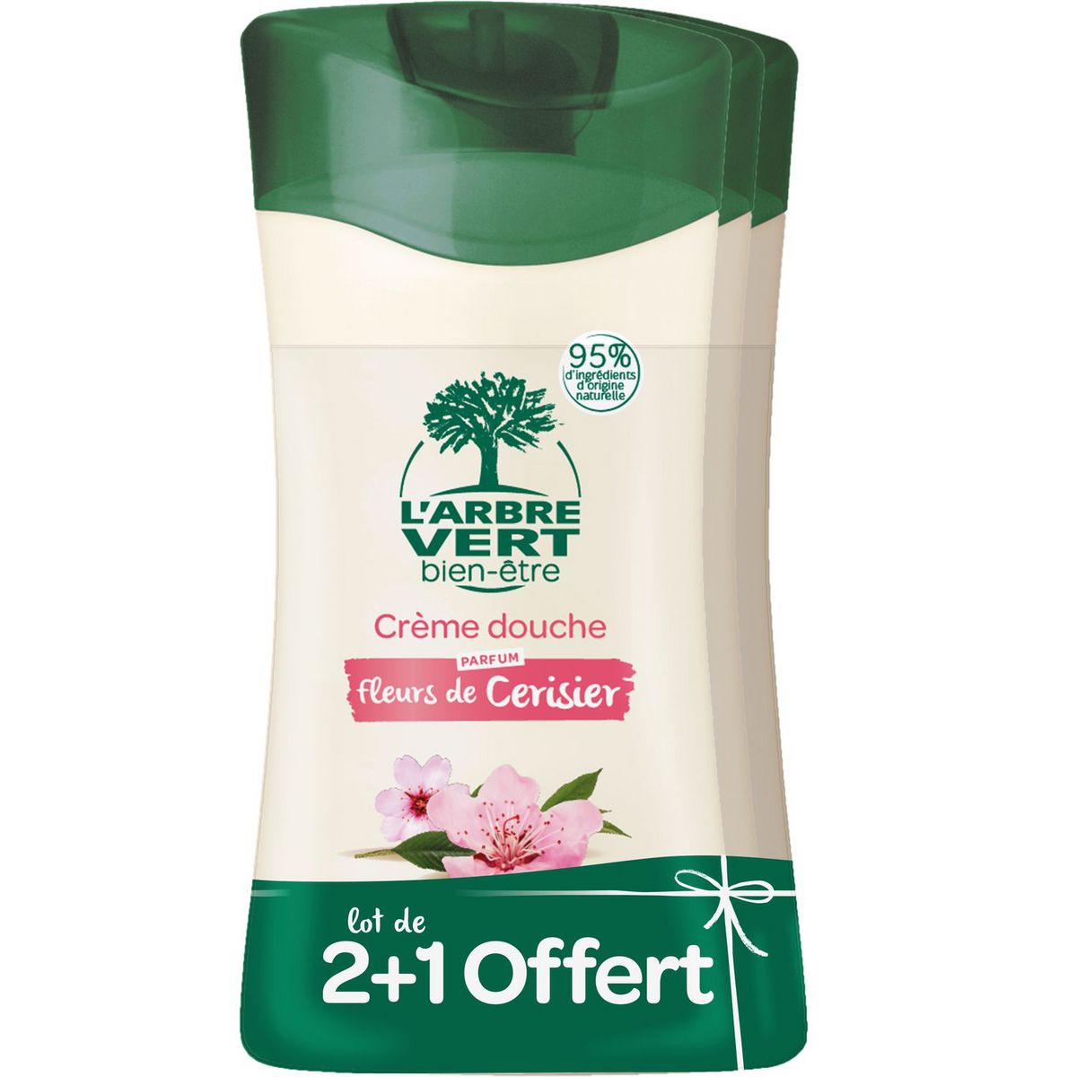 L'ARBRE VERT Crème douche aux fleurs de cerisier 2+1 offert 3x250ml
