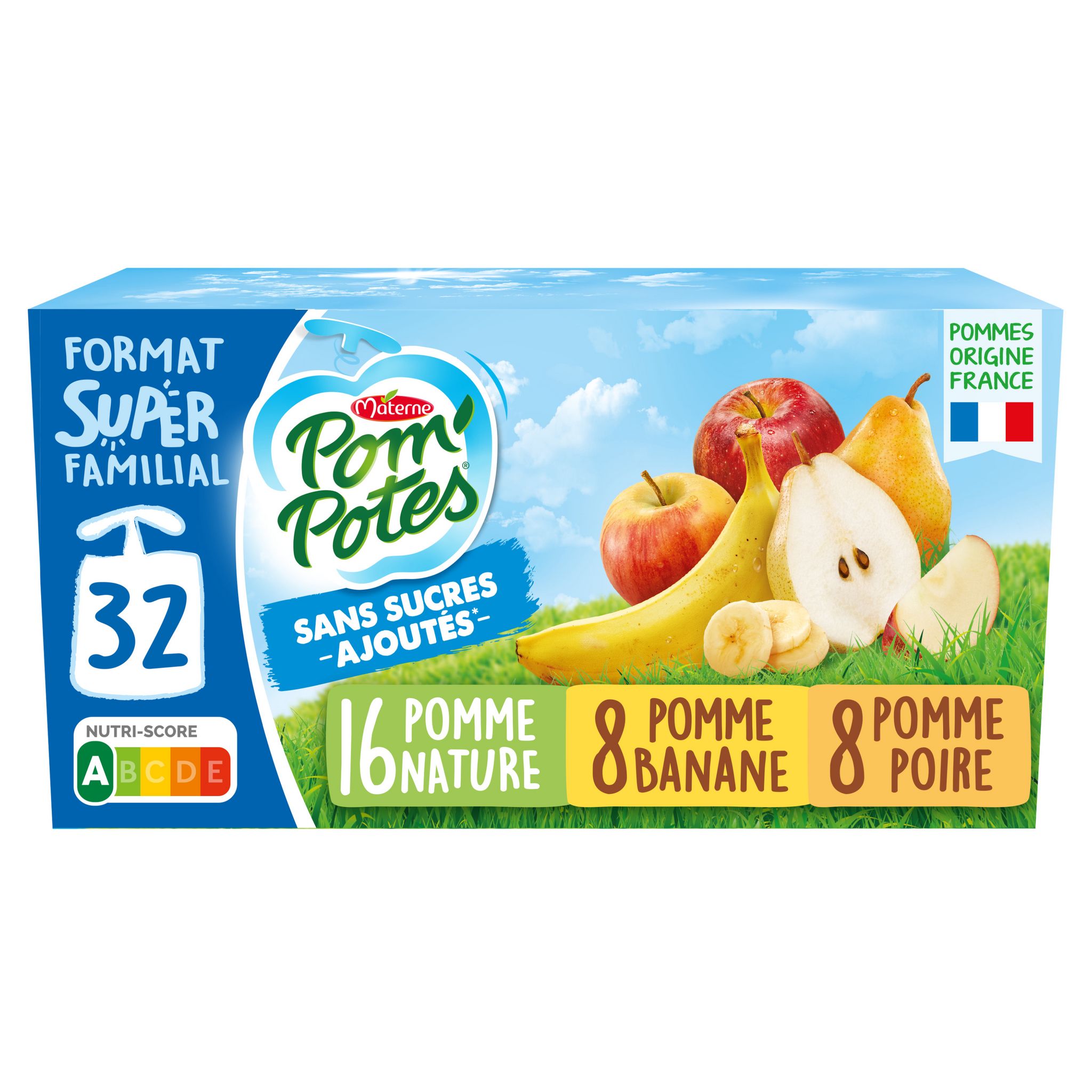 Pom'Potes Les Inédits pomme nature, cerise, banane, fraise, Materne (12 x  90 g)