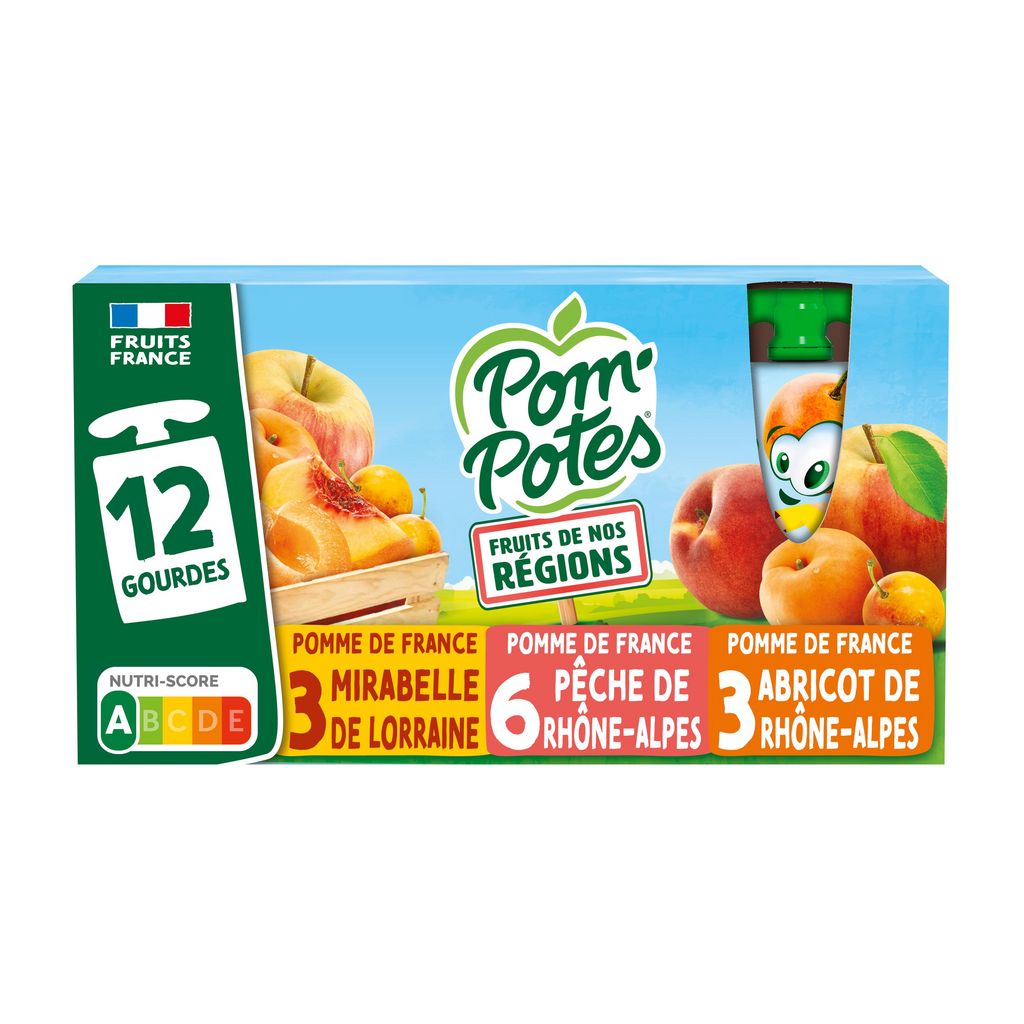 POM'POTES Gourdes compote pomme mûre framboise reine-claude sans sucres  ajoutés 12x90g pas cher 