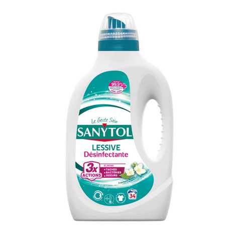 SANYTOL Lessive désinfectante anti-odeurs fleurs blanches 17 lavages 1,65l  pas cher 