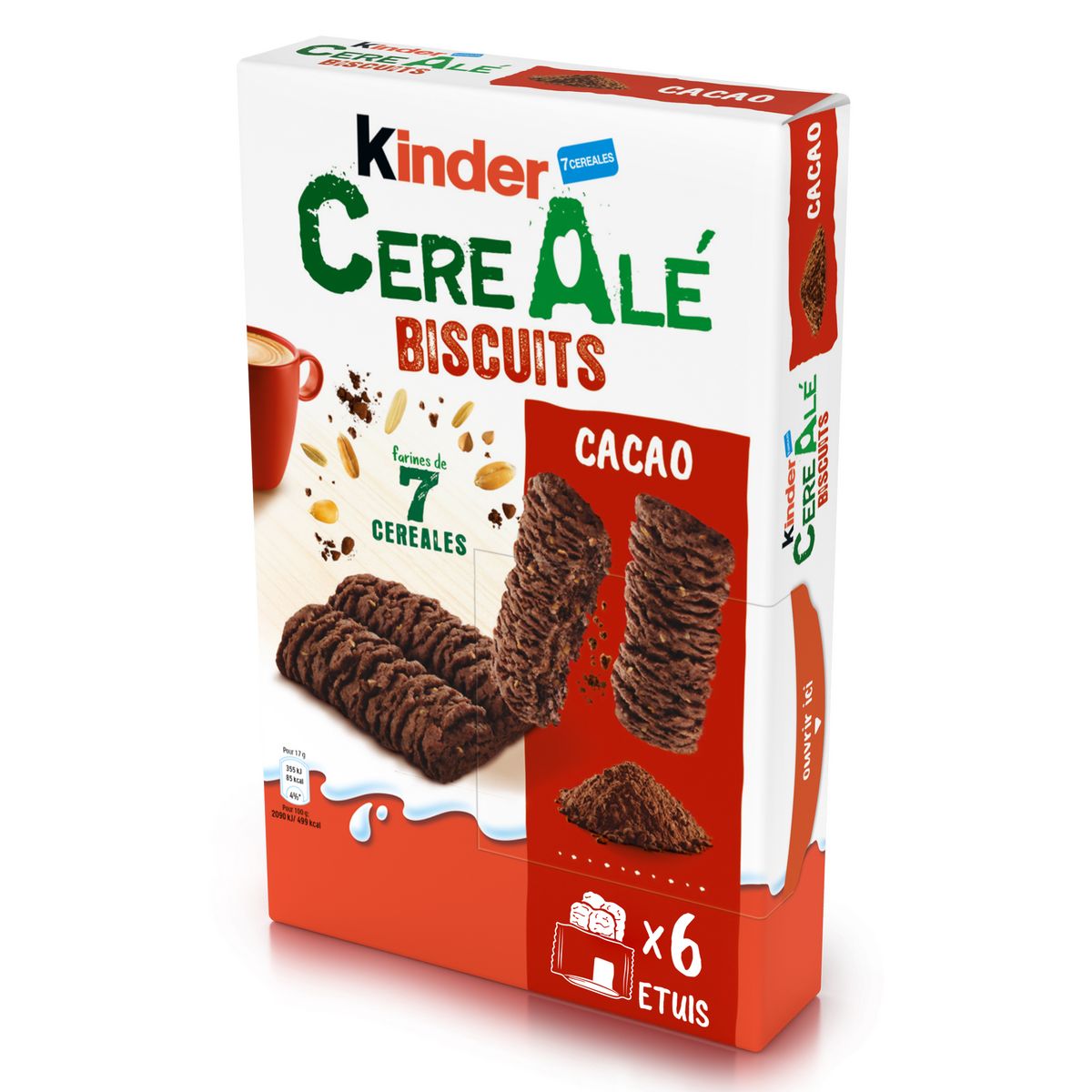 KINDER CereAlé Biscuits aux 7 céréales cacao 6 sachets fraîcheur 204g