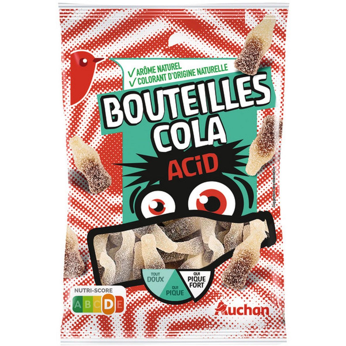 AUCHAN Bonbons gélifiés bouteilles cola acid 225g