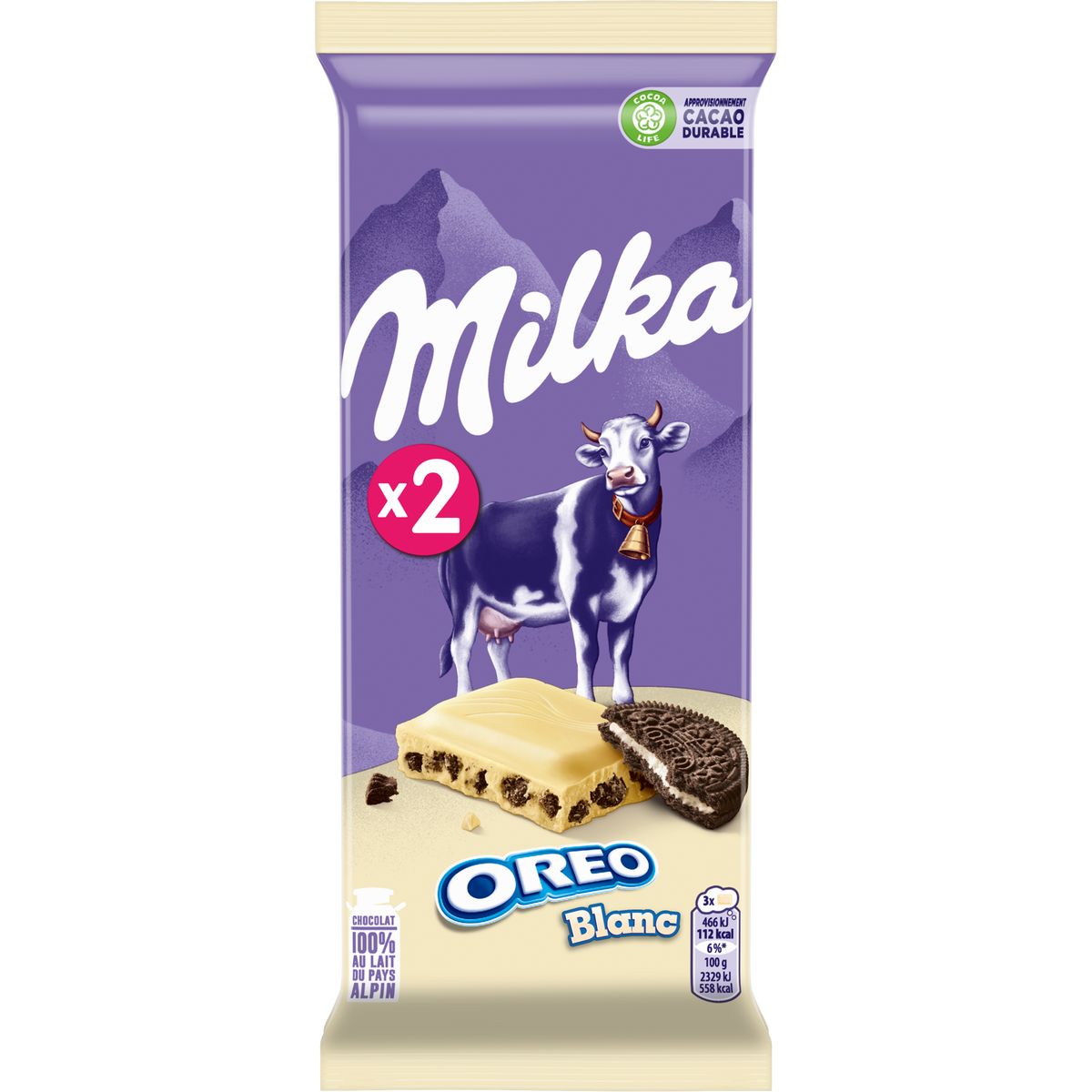 MILKA Tablette de chocolat Oreo blanc 2 pièces 2x100g