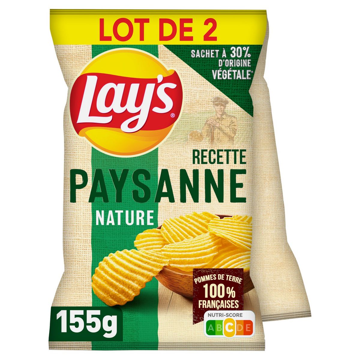 LAY'S Chips ondulées nature recette paysanne lot de 2 2x155g
