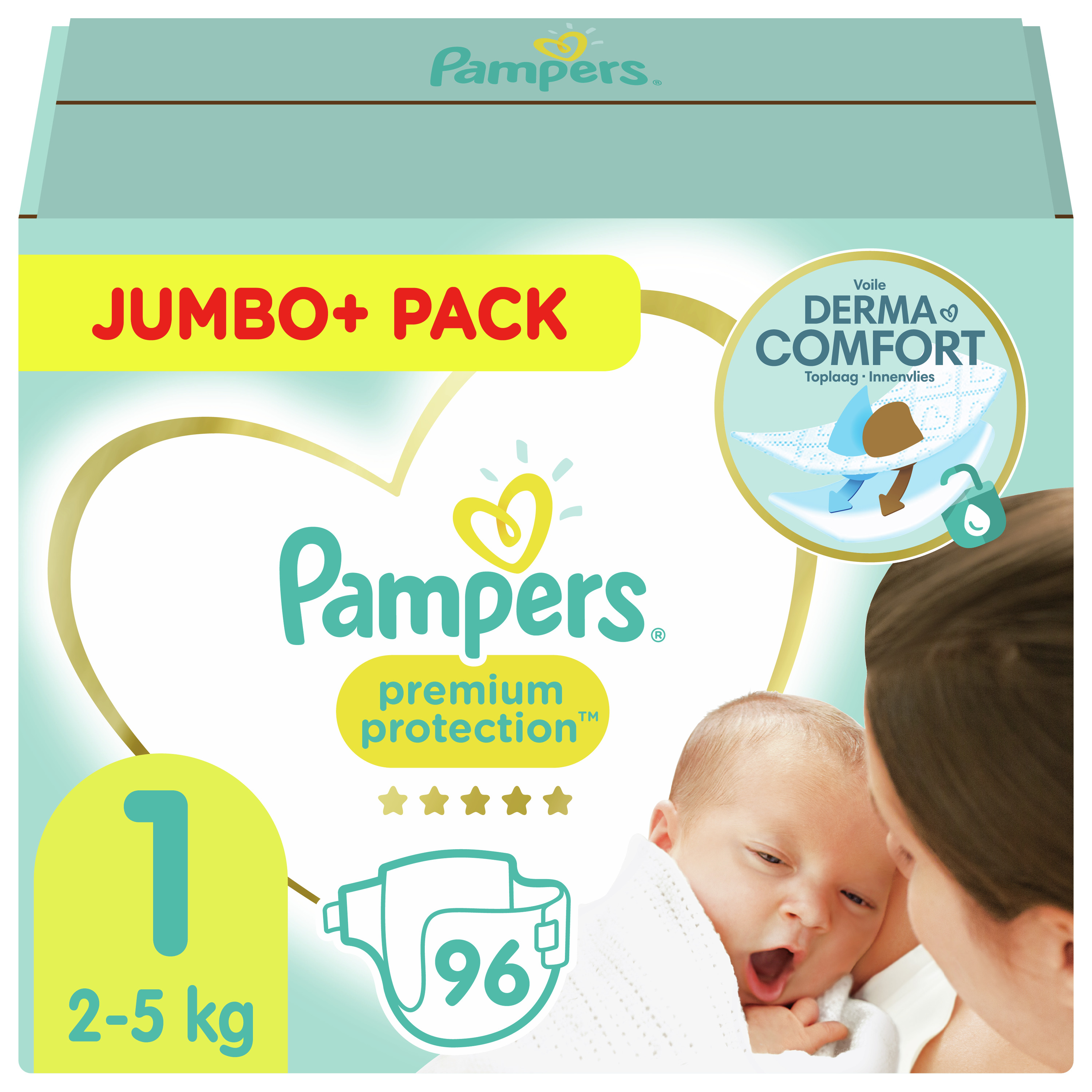 Pampers Premium protection Jumbo Taille 1 96 pièces - Babyboom Shop