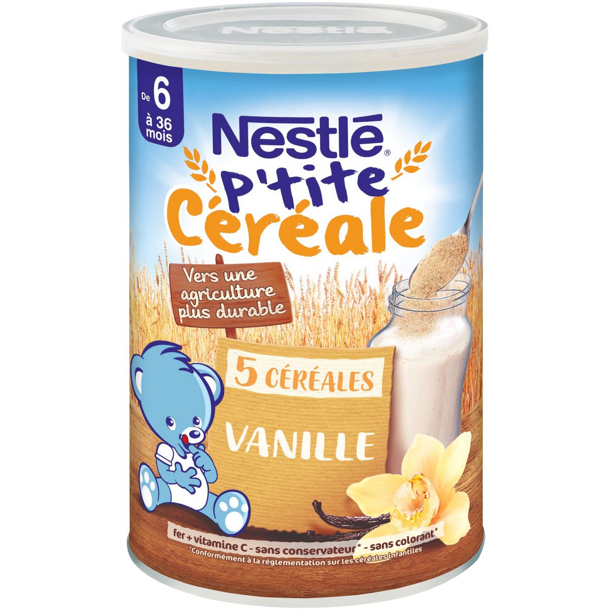 NESTLE P'tite Céréale 5 céréales vanille sans sucres ajoutés en poudre dès  6 mois 415g pas cher 