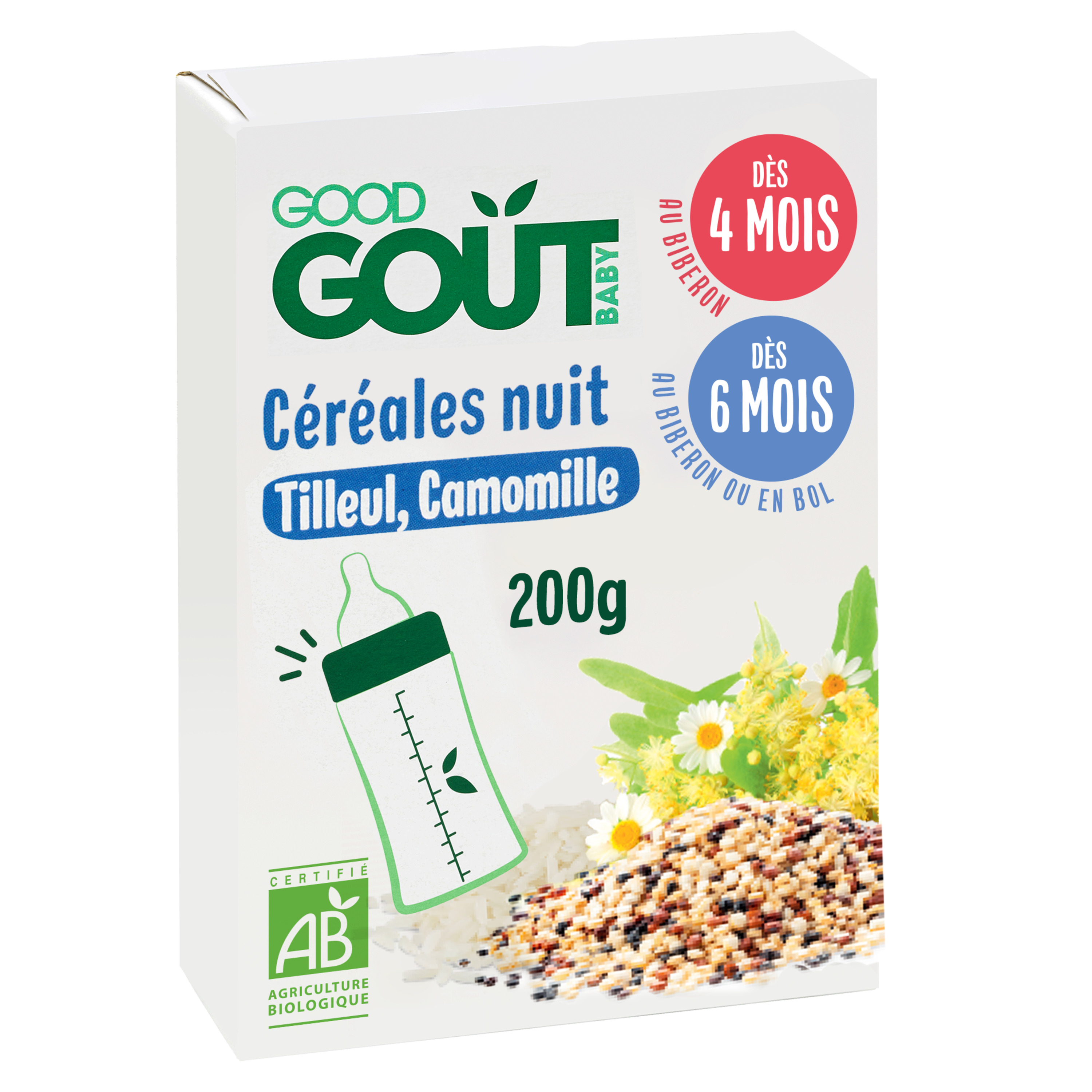 Good Goût céréales nuit Bio - Bébé dès 4 mois - Tilleul, camomille