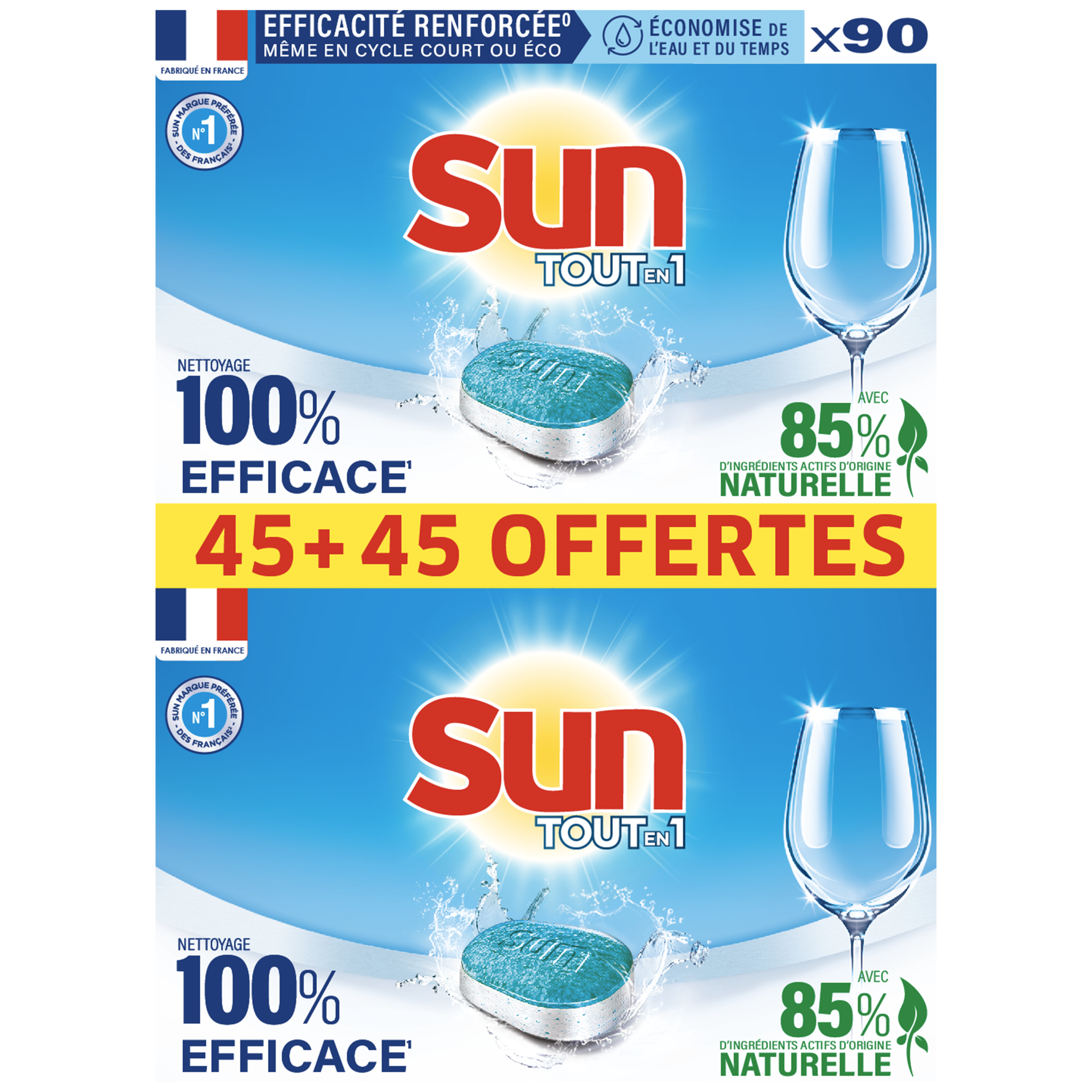 Boite de 90 tablettes lave vaisselle Sun Tout en 1 (via 15.02€ sur