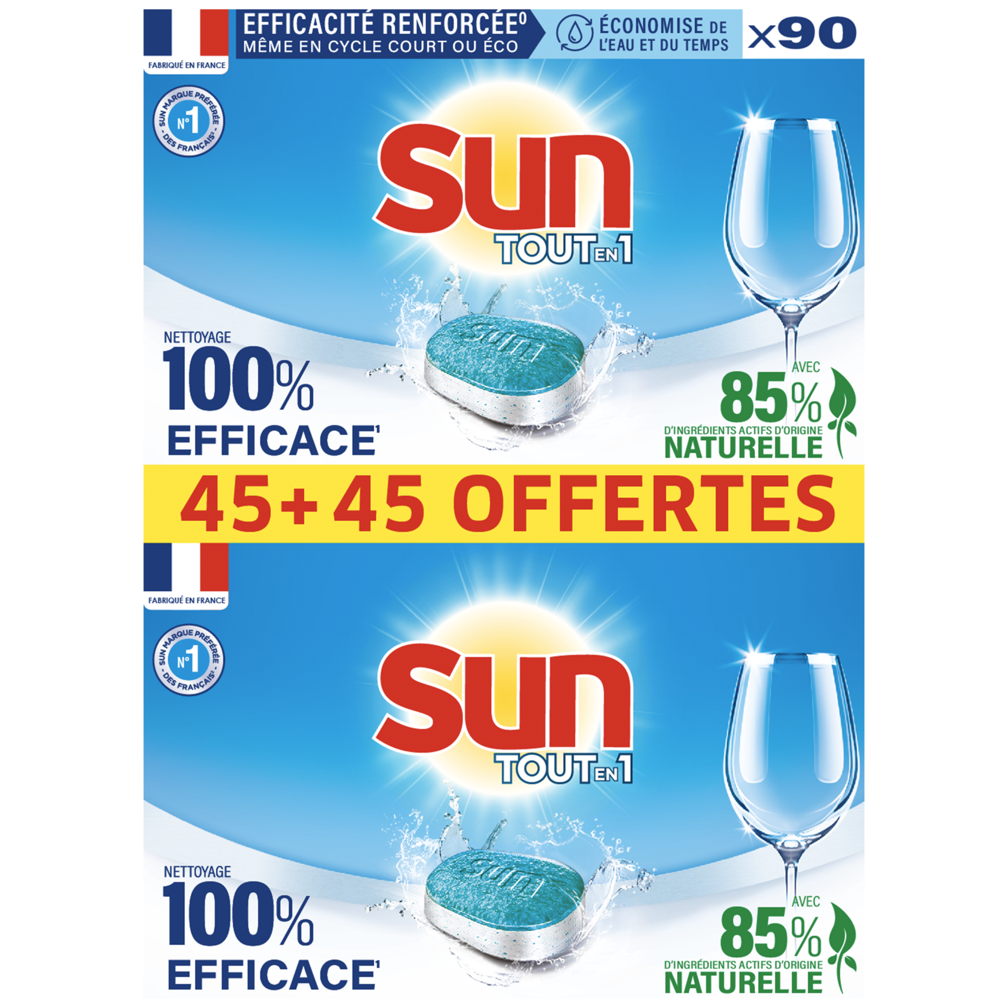 SUN Tablettes lave-vaisselle tout en 1 citron 45 lavages 45