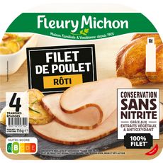 FLEURY MICHON Filet de poulet rôti sans nitrite 4 tranches épaisses 4 tranches 116g