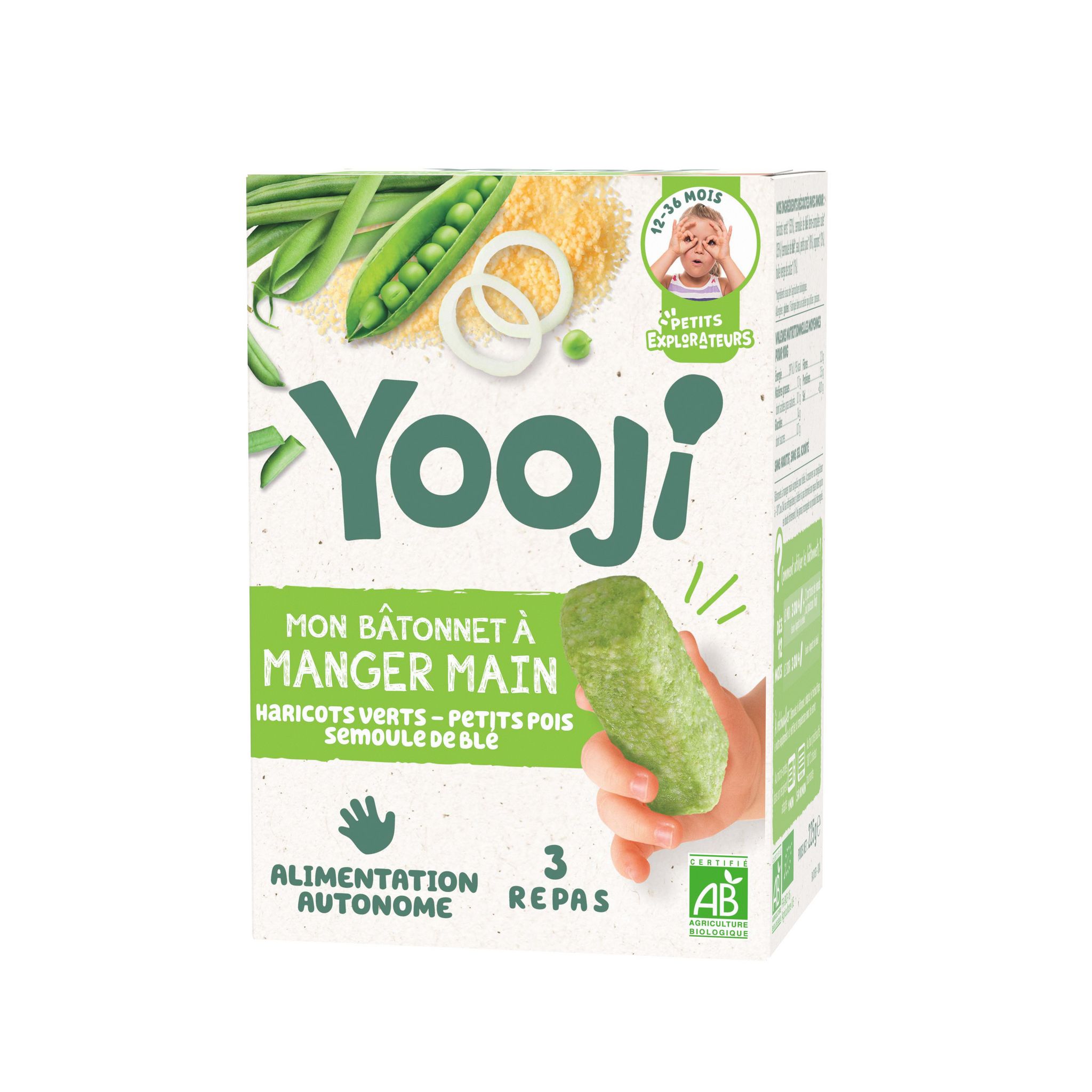 YOOJI Bâtonnets haricots verts petits pois semoule de blé bio dès 12 mois 9  bâtonnets 225g pas cher 