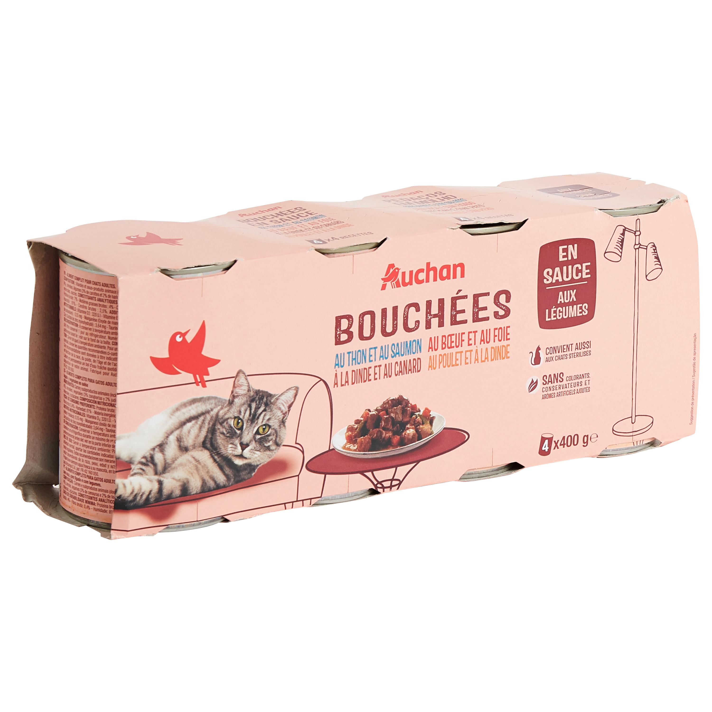 AUCHAN Adult sachets repas bouchées en sauce viandes pour chat 12x100g pas  cher 