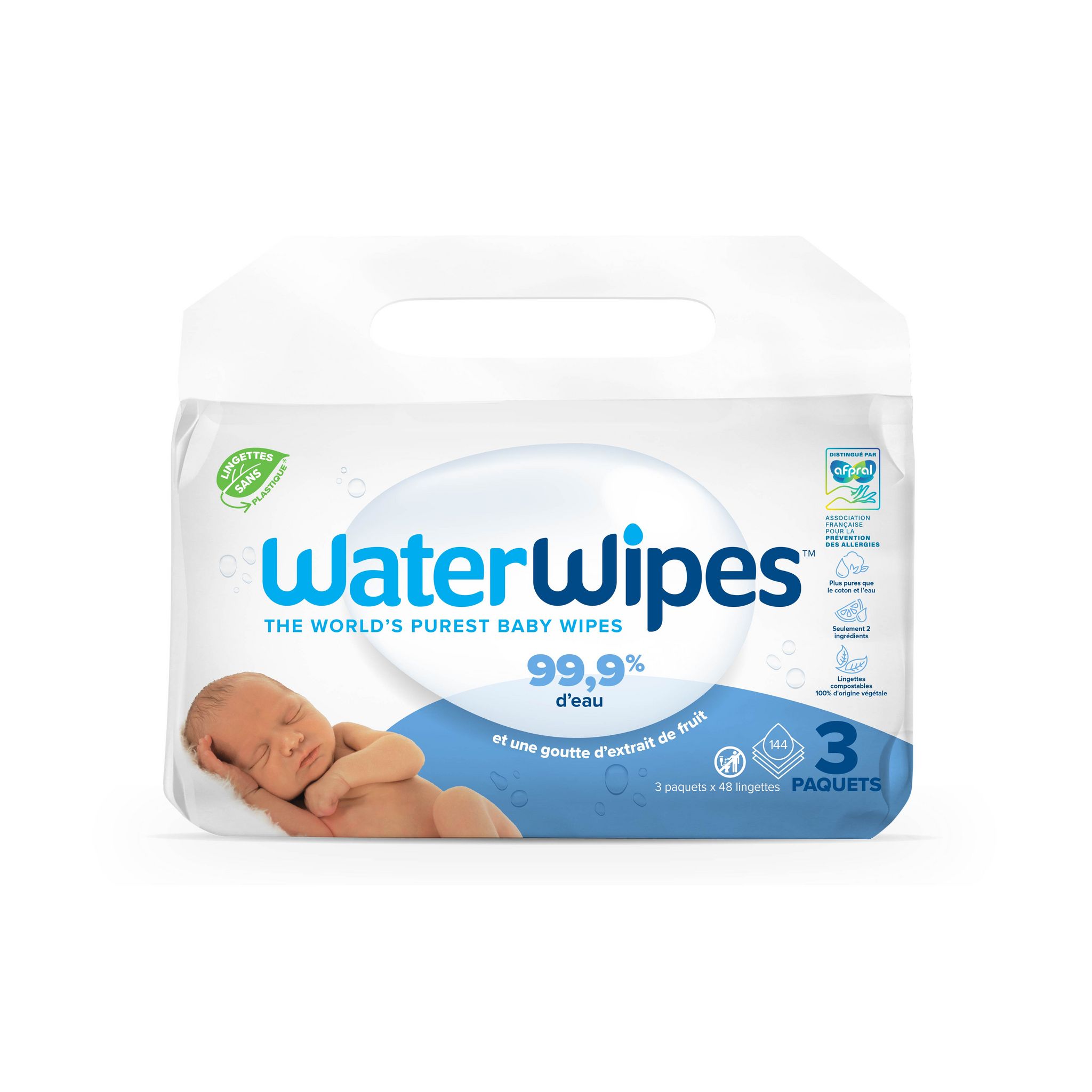 WATER WIPES Lingettes humides bébé 3x48 lingettes pas cher 