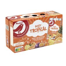 AUCHAN Boisson aux jus de fruits goût tropical poches 10x20cl