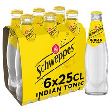 SCHWEPPES Boisson gazeuse indian tonic au quinquina bouteilles 6x25cl