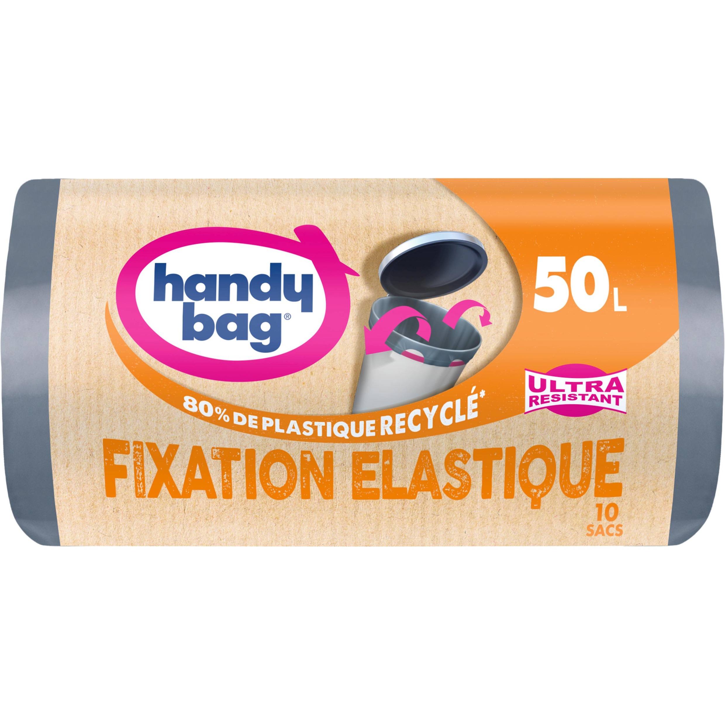 HANDY BAG Sacs poubelles fixations élastiques ultra résistant 50l 10 sacs  pas cher 