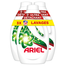 ARIEL Liquide lessive ultra-détachant 3x29 lavages 3x1.45l
