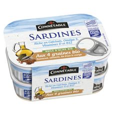 CONNETABLE Sardines à l'huile d'olive bio aux 4 graines bio 2x135g