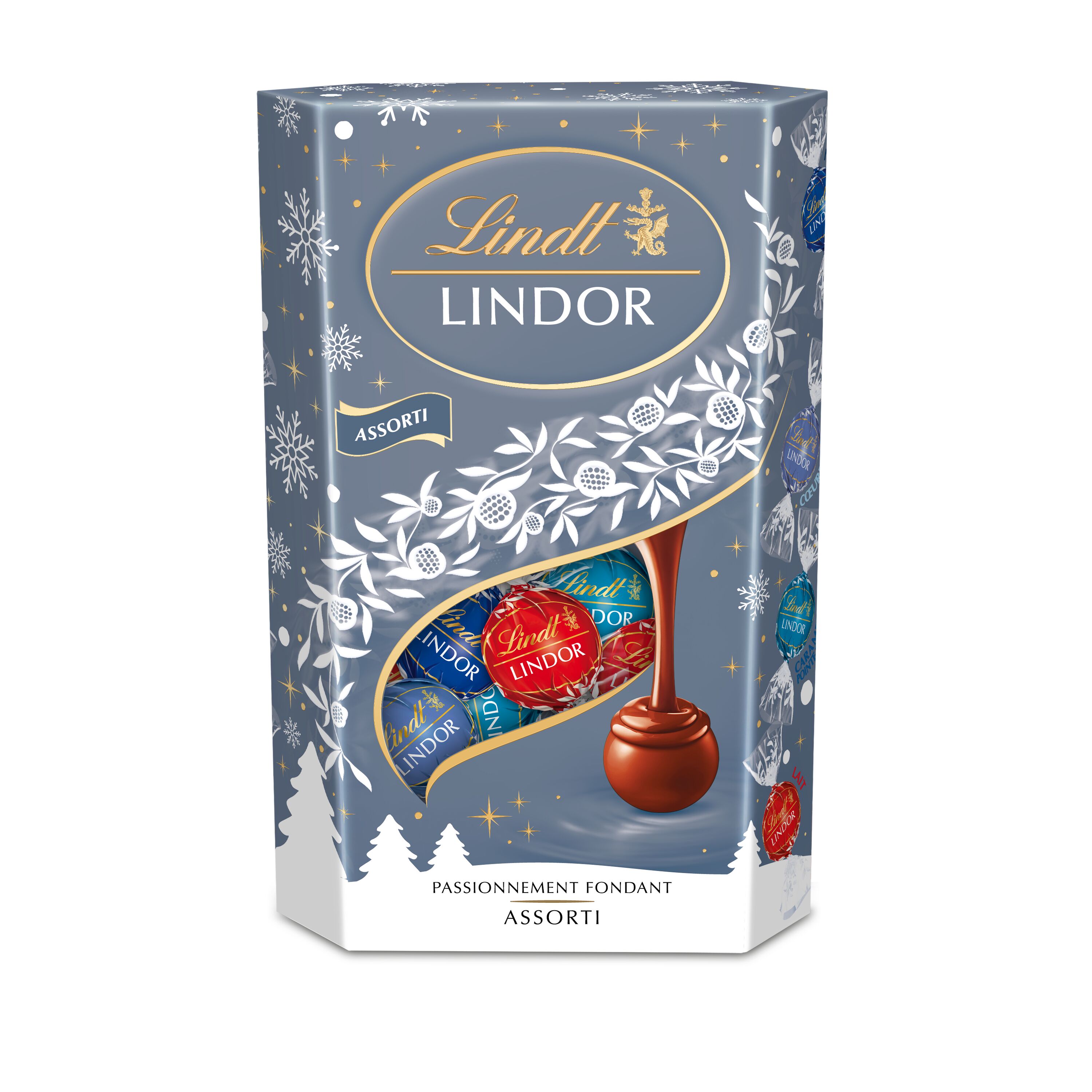 LINDT Lindor cornet assortiment de chocolats fondants au lait, noir, blanc  200g pas cher 