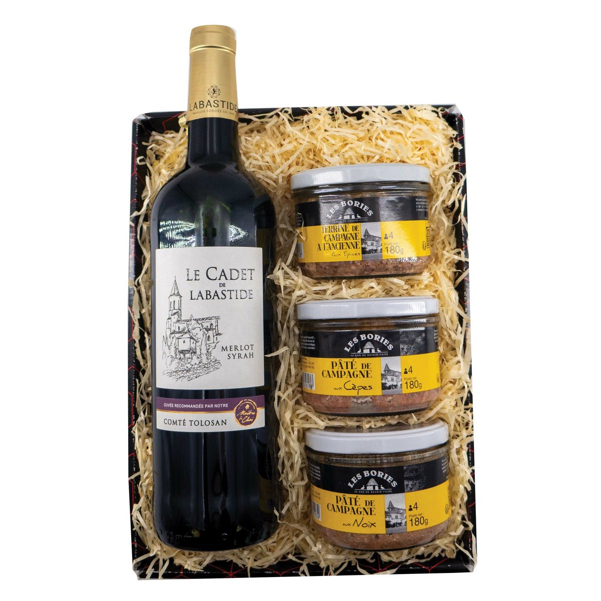 BORIES Coffret La Sarladaise vin, pâté et terrine de campagne 4 produits  1,29 kg pas cher 