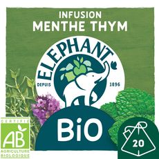 ELEPHANT Infusion bio menthe thym 20 sachets 26g