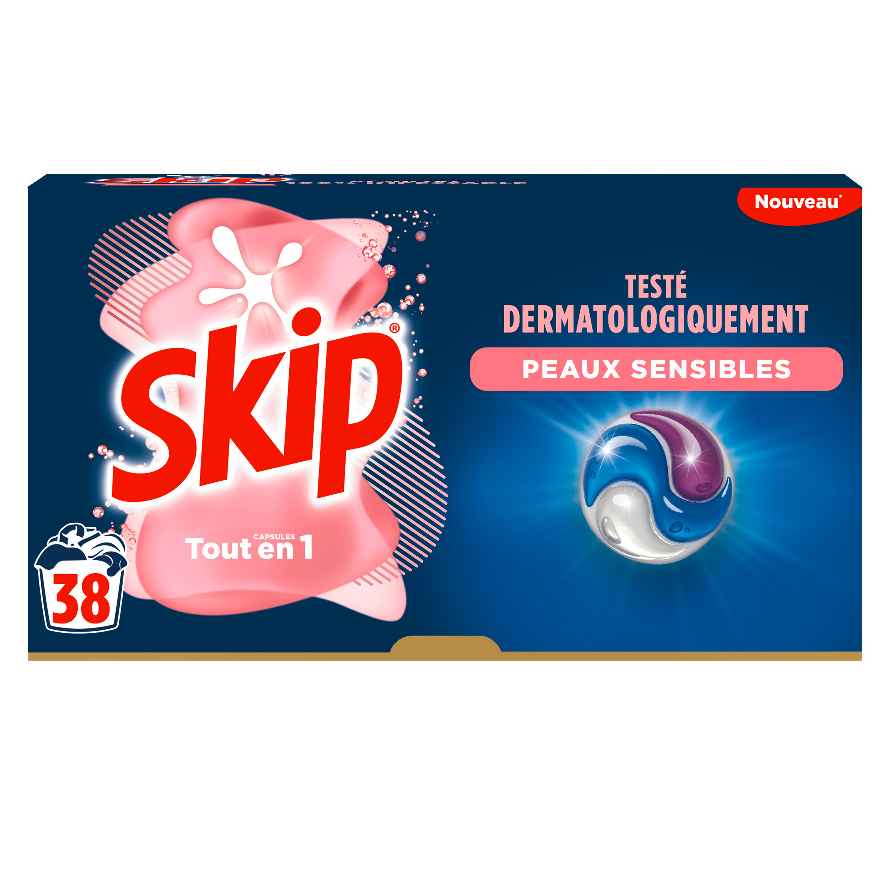 SKIP Lessive capsules 3en1 sensitive peaux sensibles & bébé 38 capsules pas  cher 