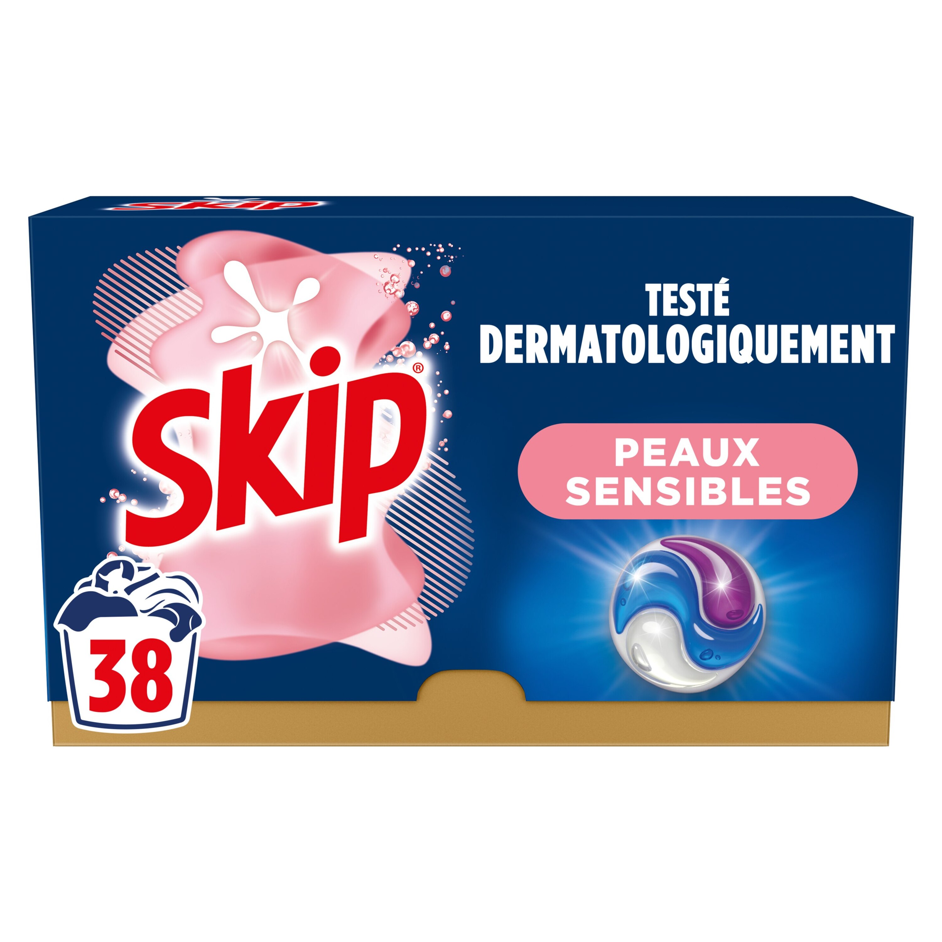 SKIP Lessive capsules 3en1 sensitive peaux sensibles & bébé 38 capsules pas  cher 