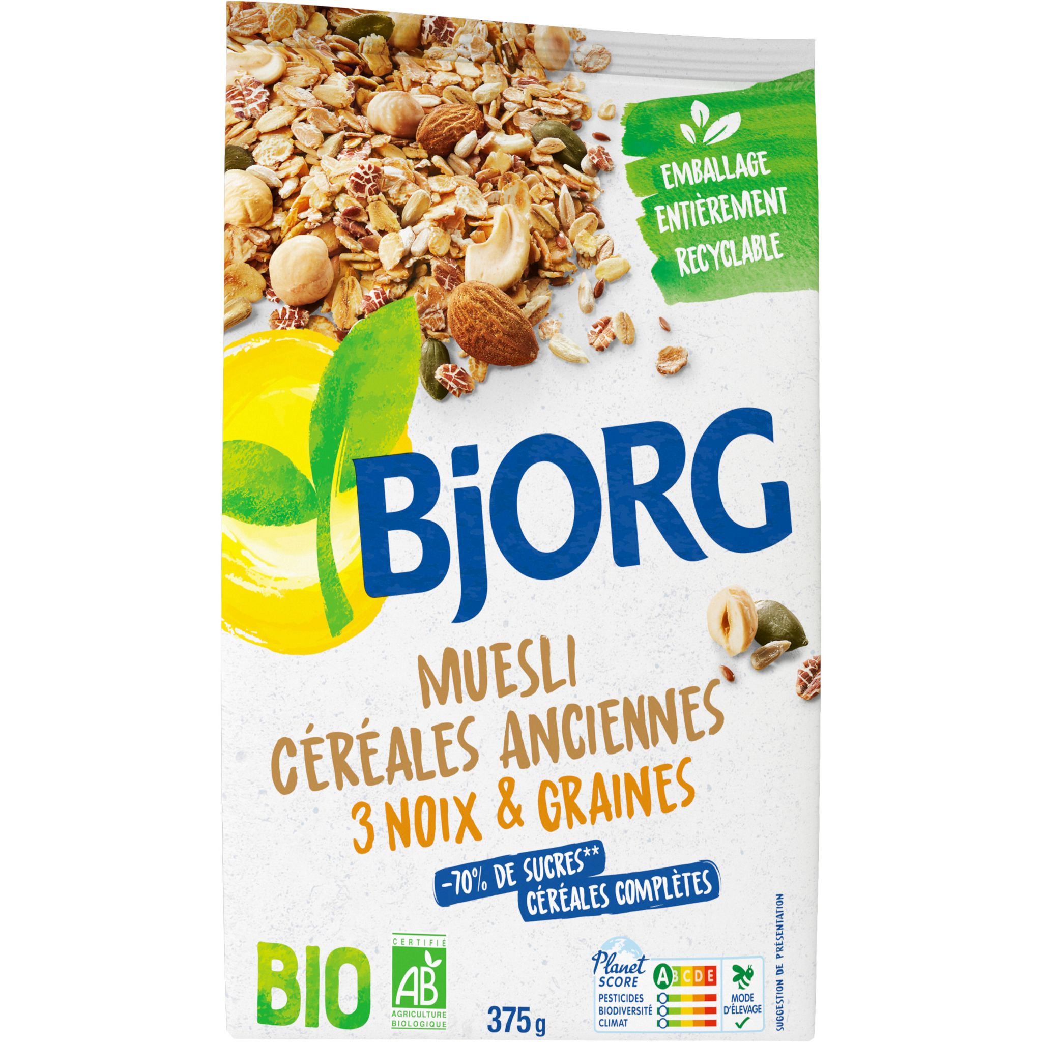 Calories et les Faits Nutritives pour Bjorg Muesli sans Sucre Ajouté