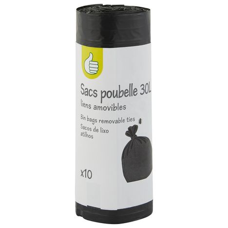 POUCE Sacs poubelle liens amovibles 30L 10 sacs pas cher Auchan.fr