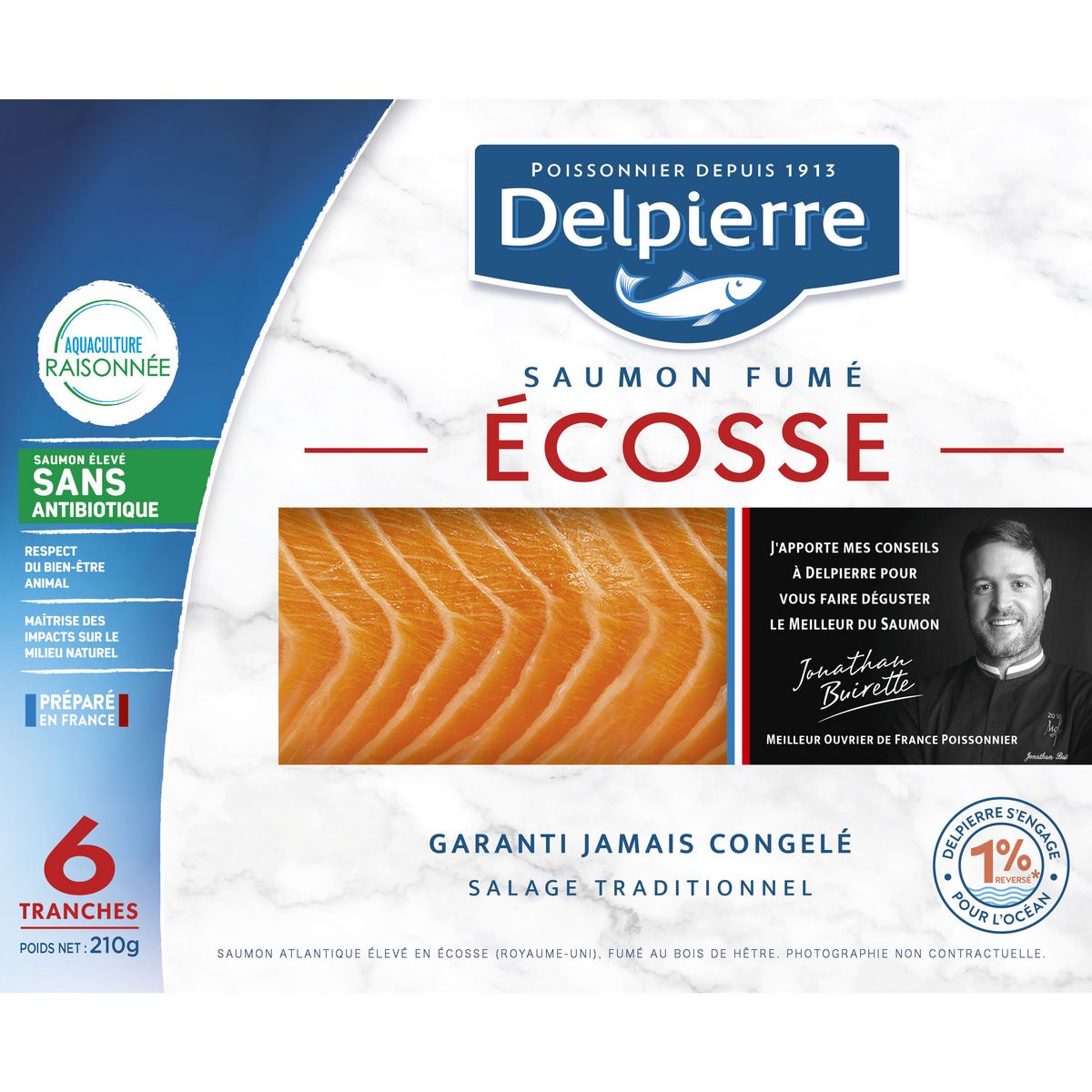 Delpierre, saumon fume ecosse 6 tranches, la plaque de 210g - Tous les  produits poissons fumés & panés - Prixing