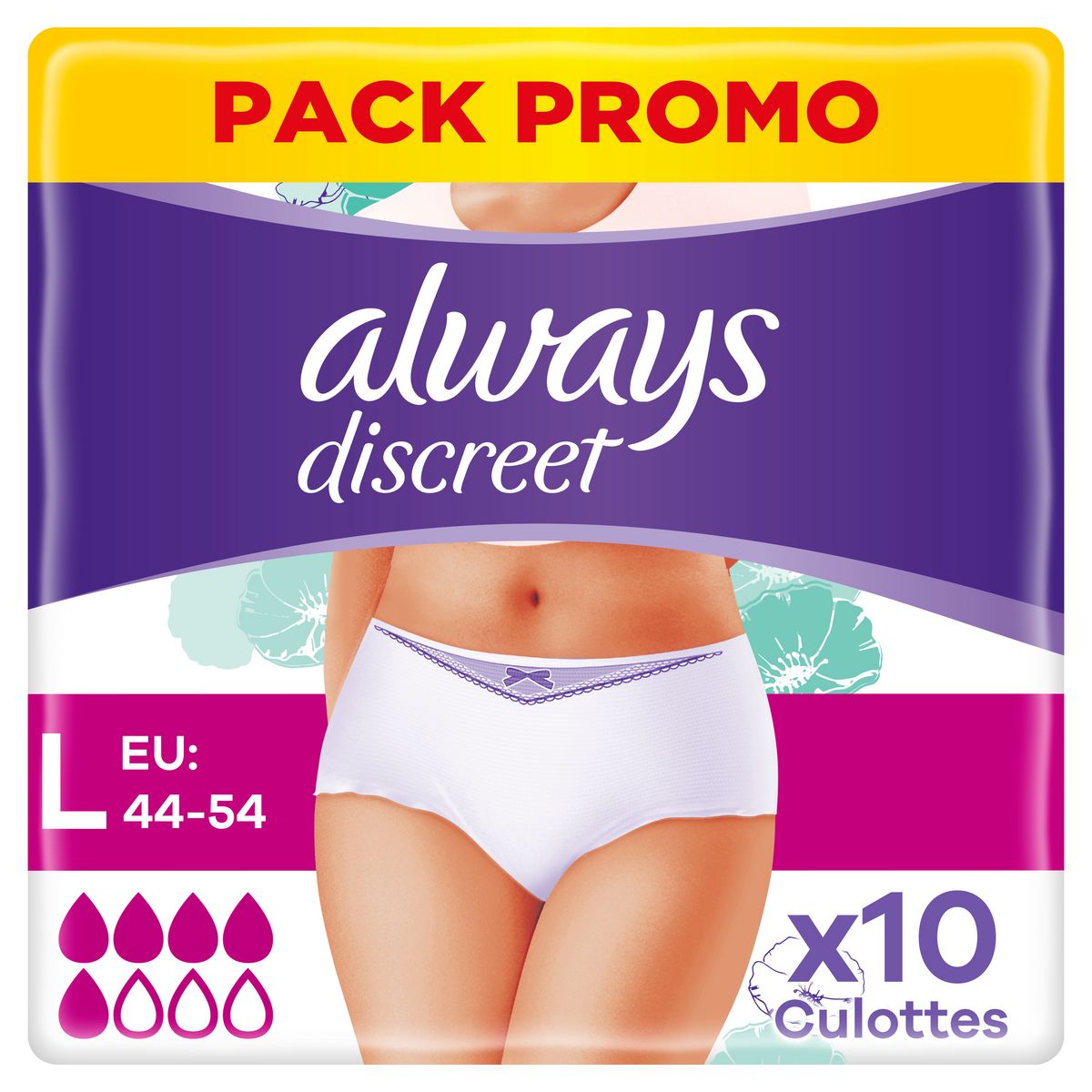 ALWAYS Discreet Culottes incontinence normal taille basse L 44-54 10 culottes