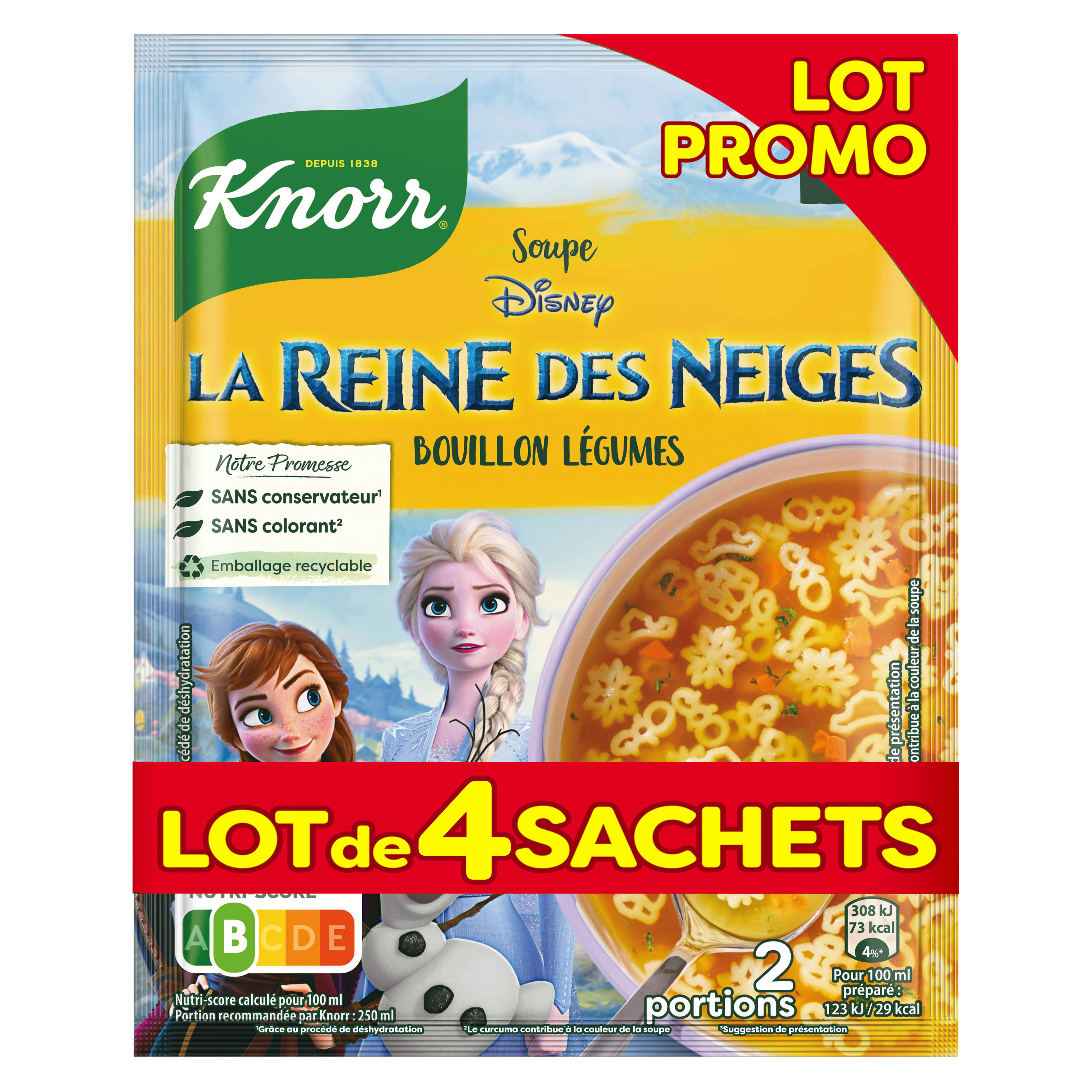 KNORR Soupe déshydratée bouillon de légumes La Reine Des Neiges 2 portions  40g pas cher 