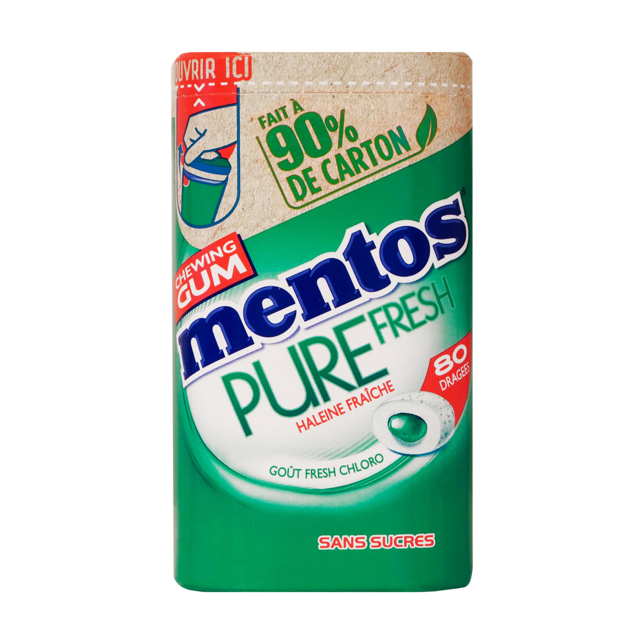 MENTOS Chewing gum pure fresh sans sucres 80 dragées 160g pas cher 