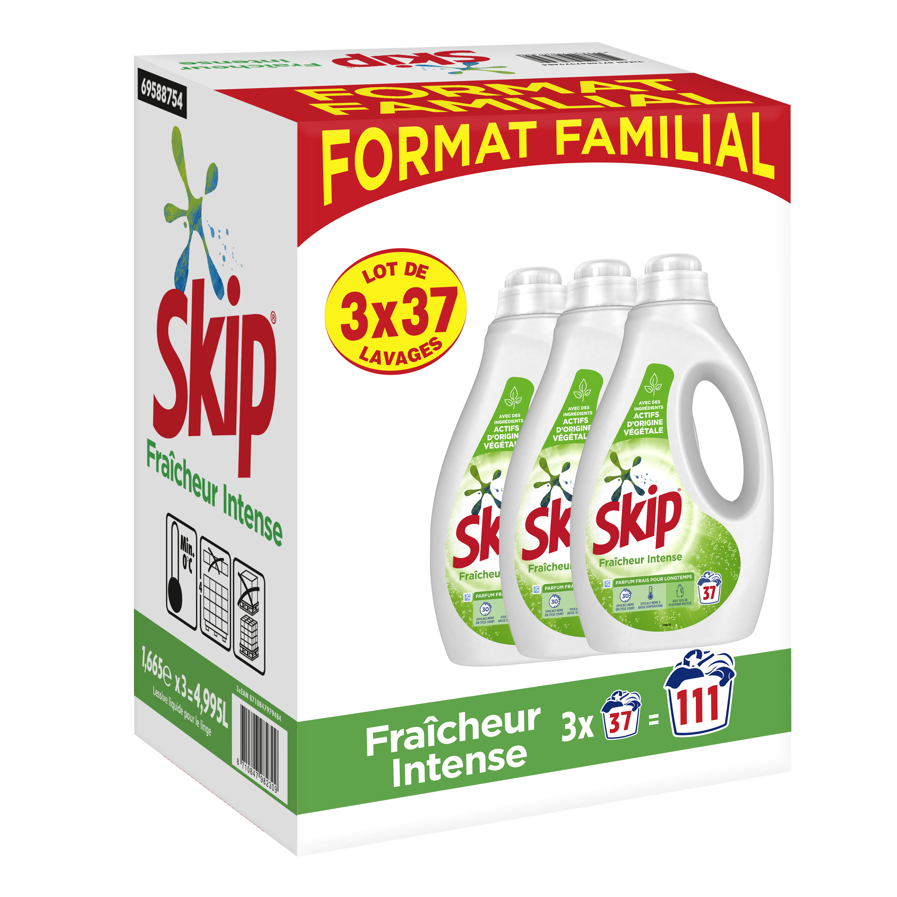 Skip Lessive Liquide à Diluer Fraîcheur Intense Lot 3x500ml - 90 Lavages -  1500 ml