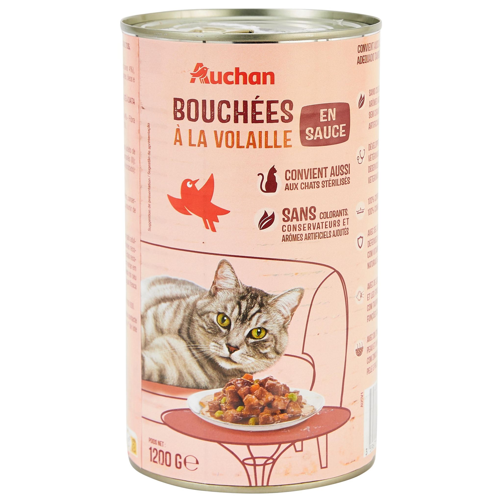 AUCHAN Adult sachets repas bouchées en sauce viandes pour chat 12x100g pas  cher 